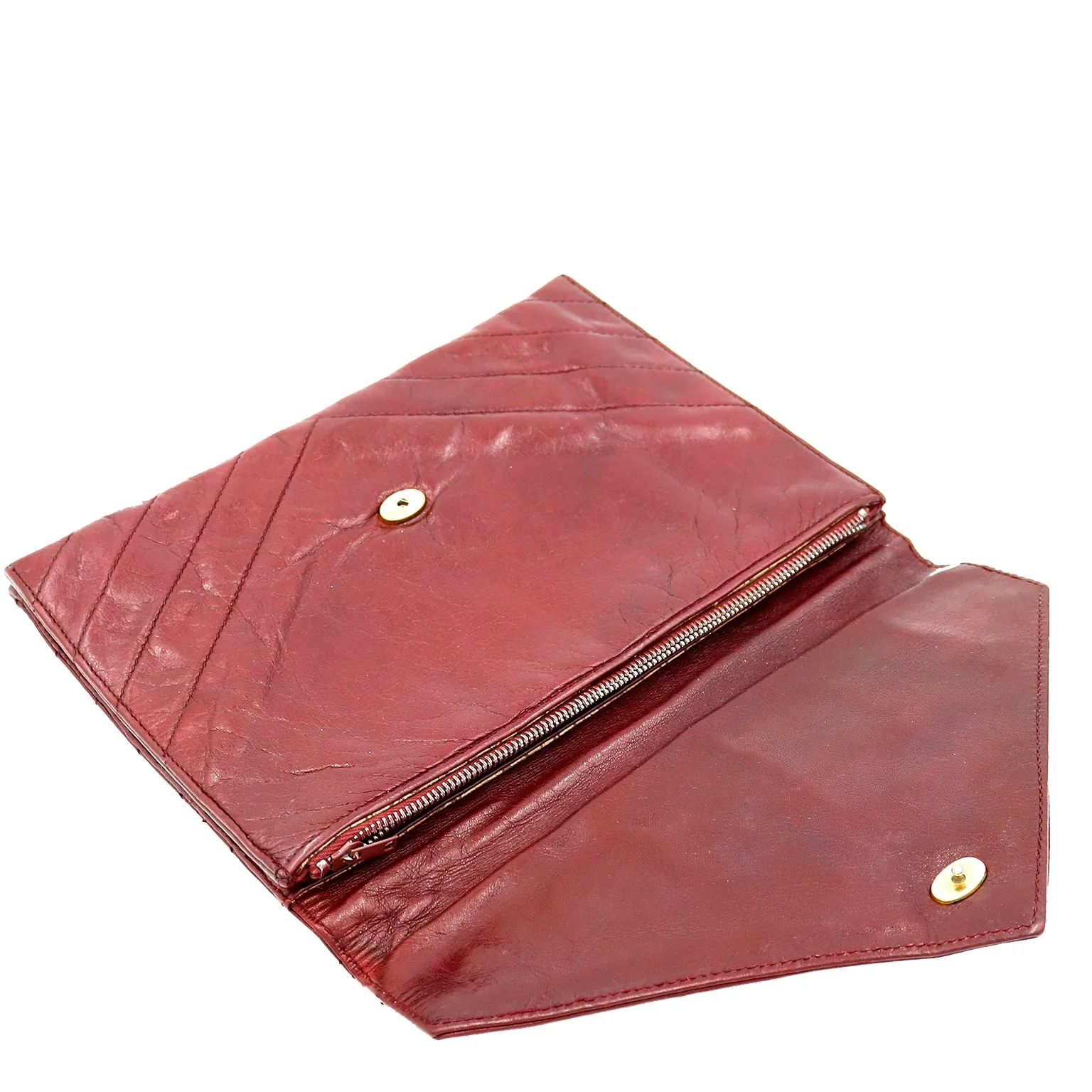 1970s Yves Saint Laurent Burgundy Leather Envelope Clutch Bag