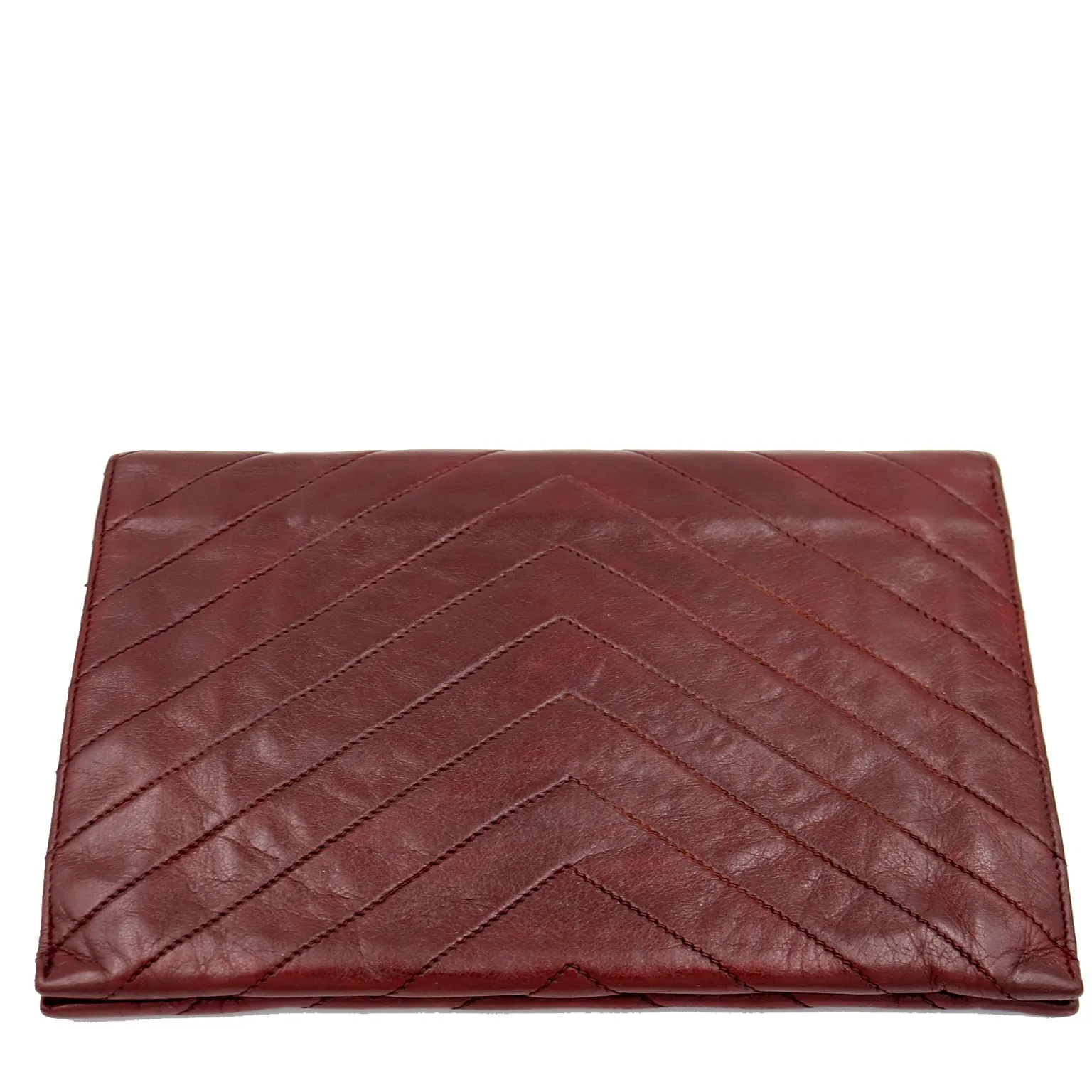 1970s Yves Saint Laurent Burgundy Leather Envelope Clutch Bag