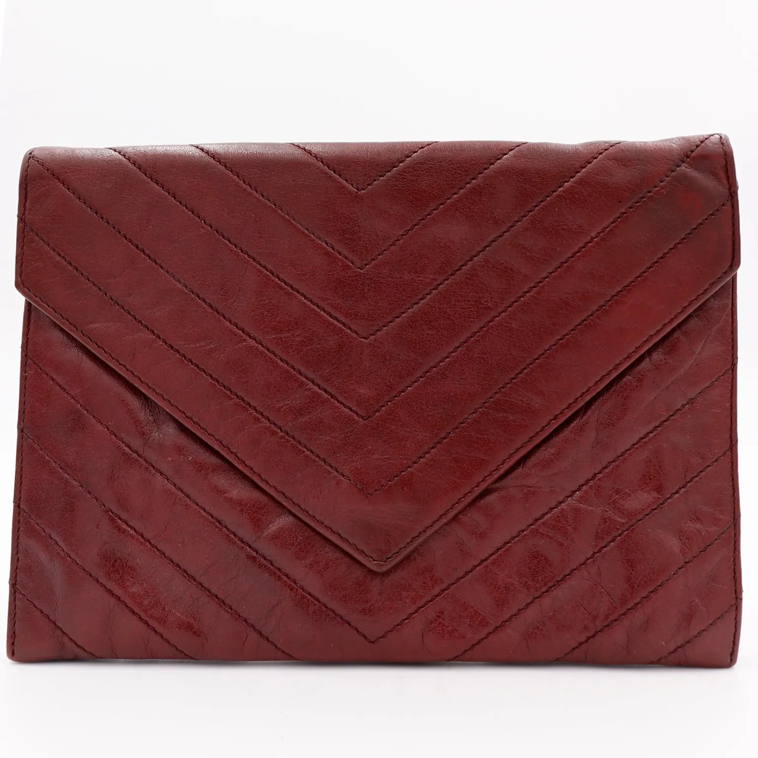 1970s Yves Saint Laurent Burgundy Leather Envelope Clutch Bag