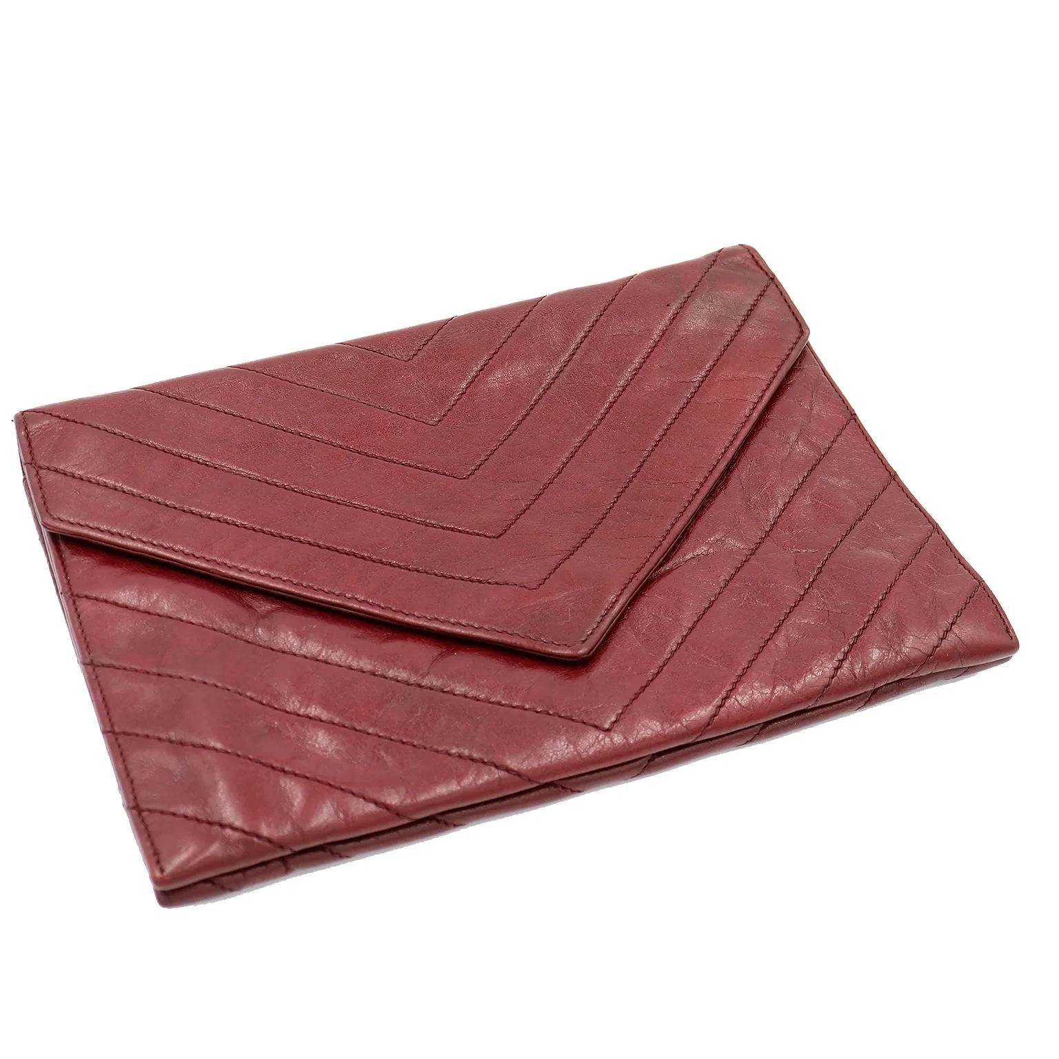 1970s Yves Saint Laurent Burgundy Leather Envelope Clutch Bag