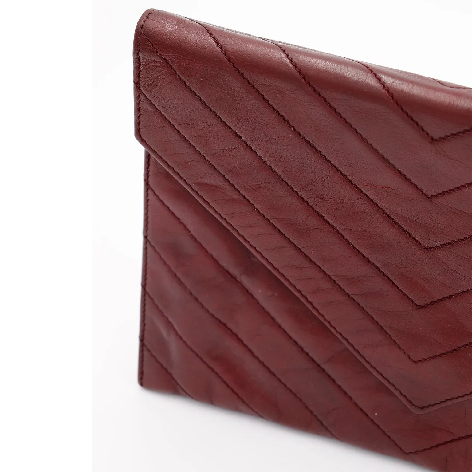 1970s Yves Saint Laurent Burgundy Leather Envelope Clutch Bag