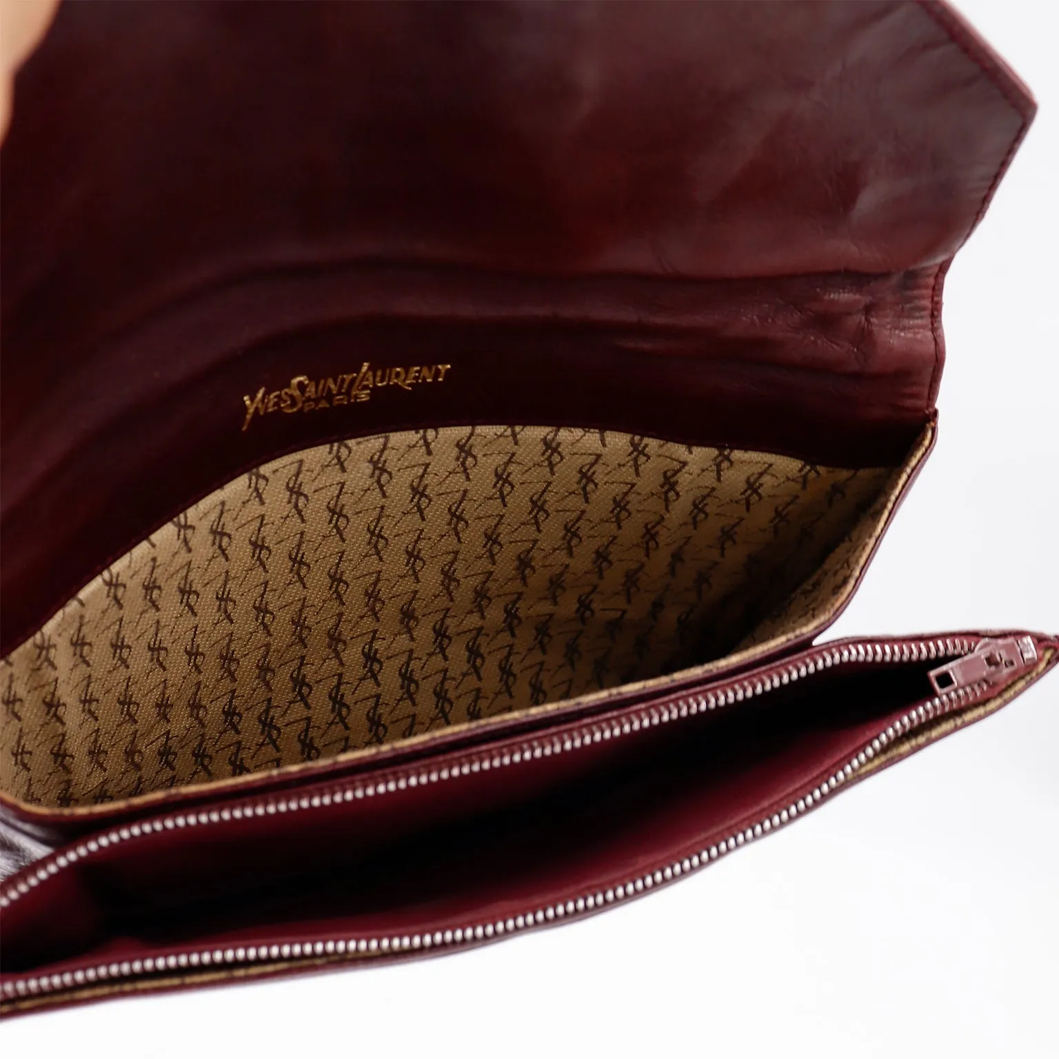 1970s Yves Saint Laurent Burgundy Leather Envelope Clutch Bag