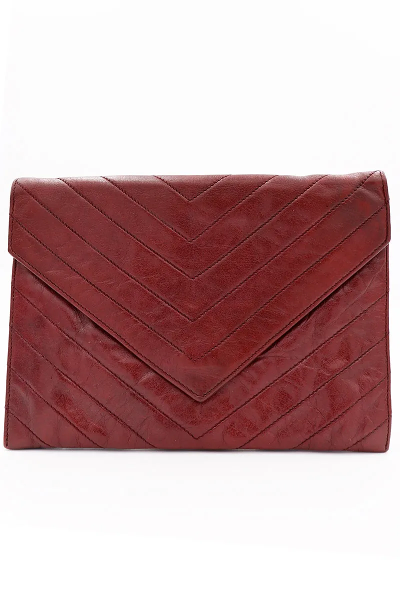 1970s Yves Saint Laurent Burgundy Leather Envelope Clutch Bag