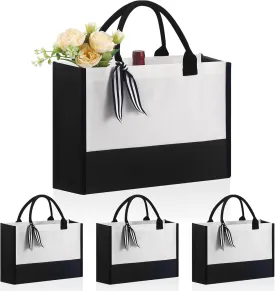 4 PCS Personalized Classic Canvas Tote Bag(Black and White), Inside Zipper Pocket Grocery Tote DIY Gift， for Wedding, Birthday, Beach, Perfect Gifts for Women, Mom, Teachers, Friends
