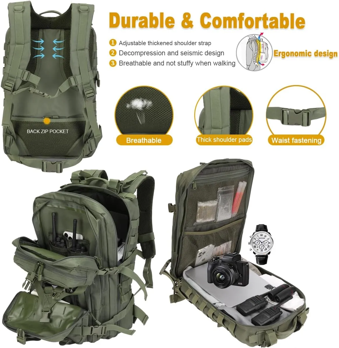 45L Military Tactical Backpack Large 3 Day Assault Pack Army Bug Out Bag Rucksack Backpack Molle Bag Backpacks