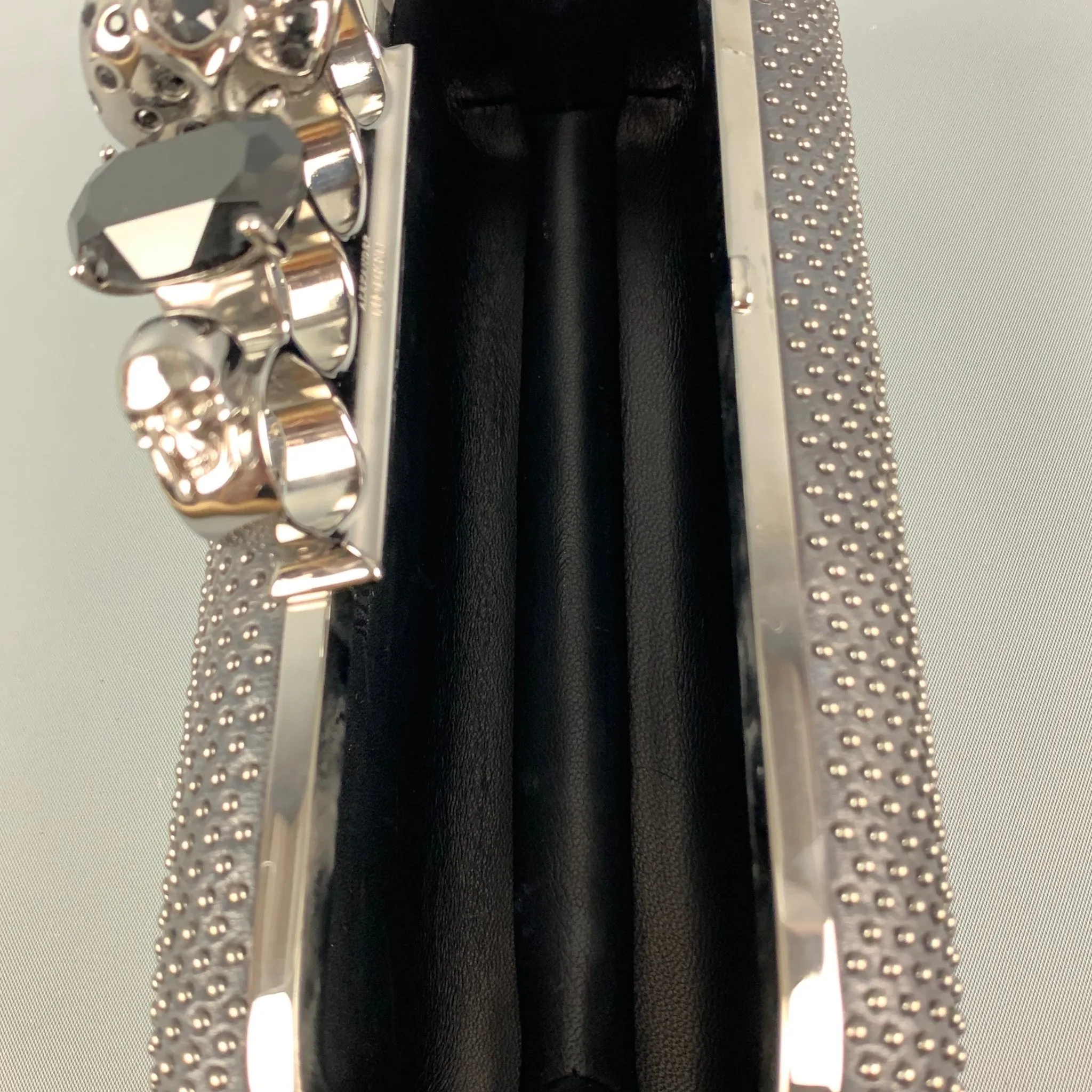 ALEXANDER MCQUEEN Black Silver Studded Leather Metal Knuckle Clutch