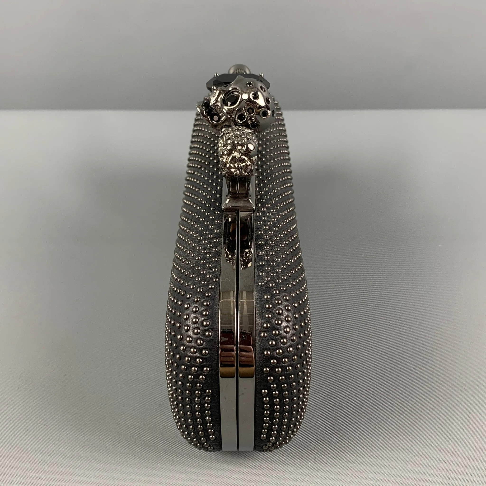 ALEXANDER MCQUEEN Black Silver Studded Leather Metal Knuckle Clutch