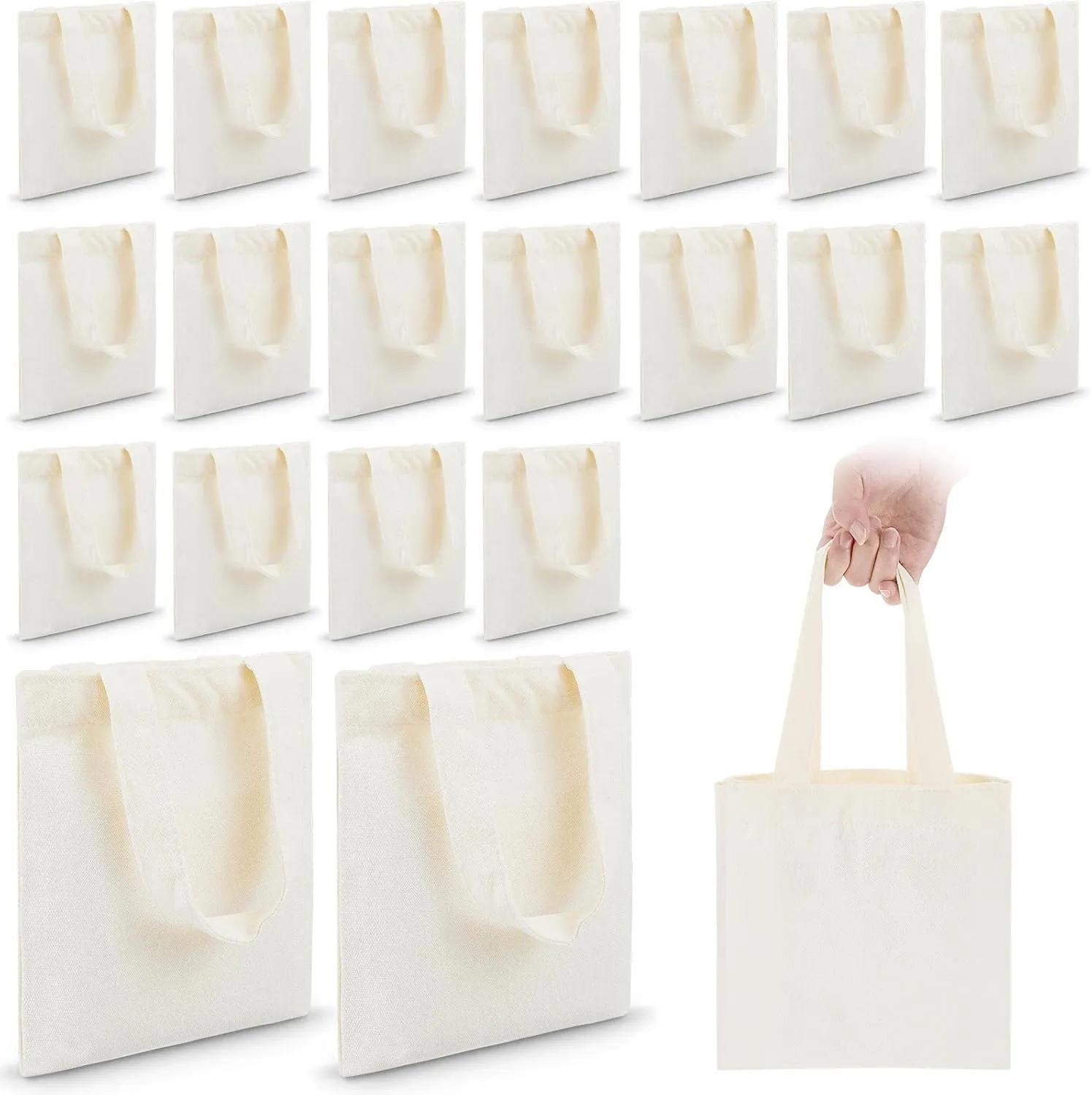 Amylove 72 Pcs Mini Tote Bag Sublimation Blank Canvas Tote Bags Reusable Grocery Luggage DIY Sack Goody for Party Even (8.5 x 8 Inch,Natural Color)