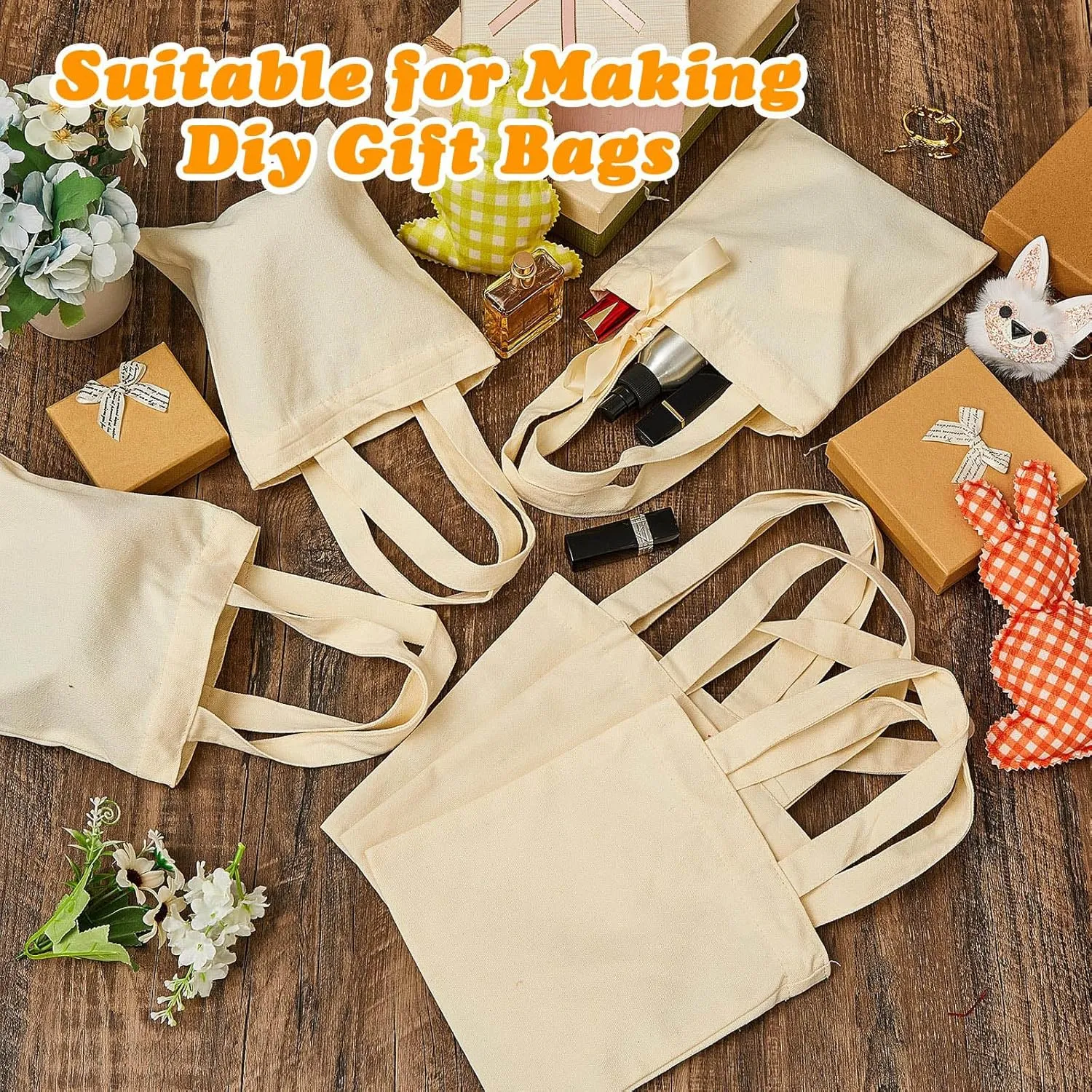 Amylove 72 Pcs Mini Tote Bag Sublimation Blank Canvas Tote Bags Reusable Grocery Luggage DIY Sack Goody for Party Even (8.5 x 8 Inch,Natural Color)
