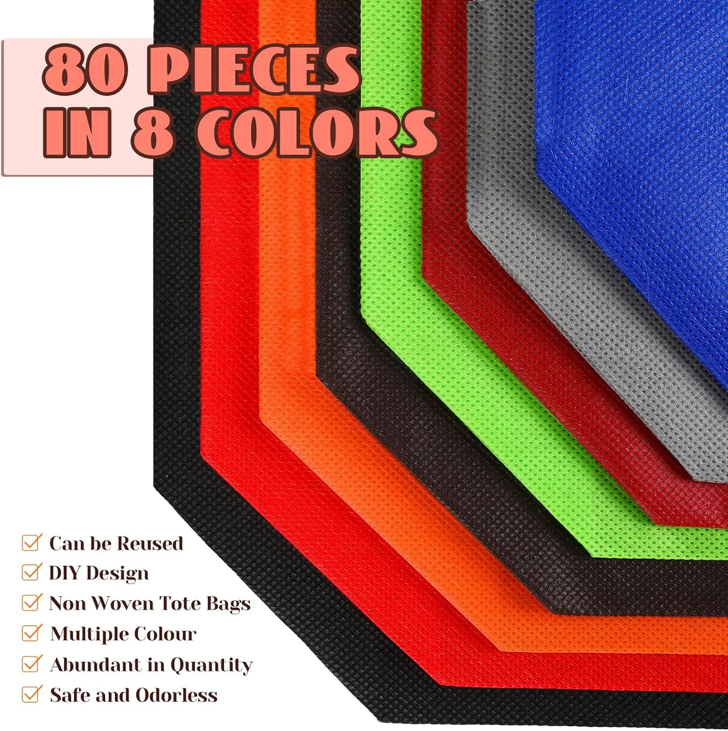 Amylove 80 Pcs Non Woven Tote Bags Bulk Large Reusable Gift Bag Reusable Grocery Bags