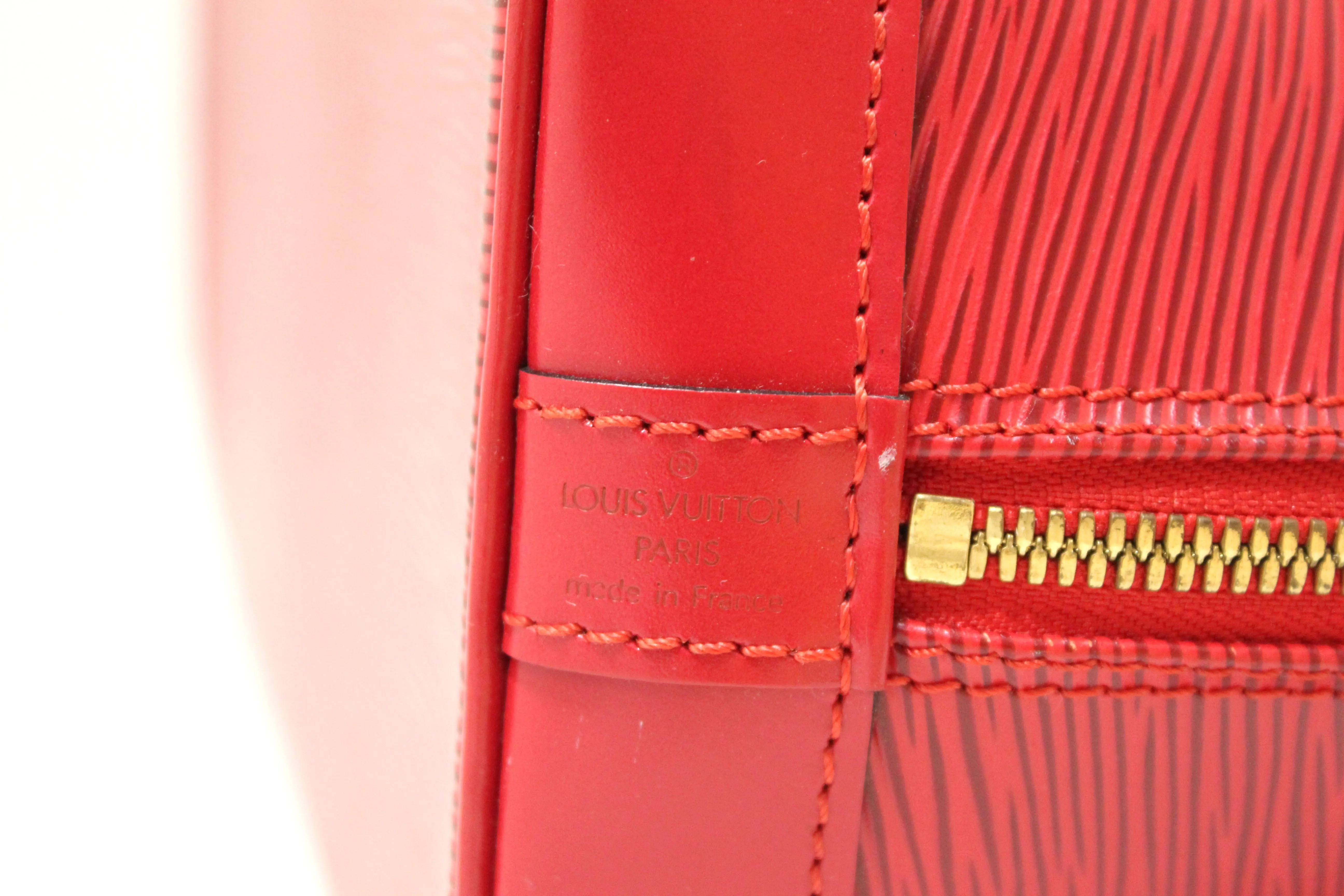 Authentic Louis Vuitton Red Epi Leather Alma PM Handbag
