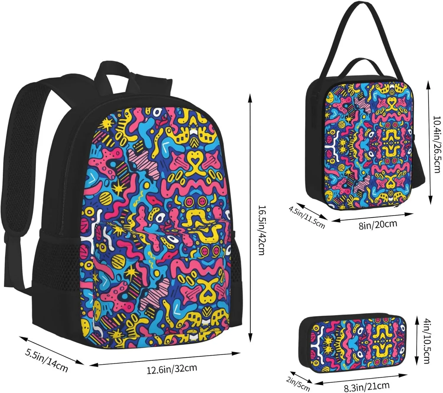 Backpack with Lunch Box and Pencil Case, Helix Mirage Multi Compartment Carry On Backpacks Waterproof Pencil Pouch Lightweight Daypack With Chest Strap for Men Women Travel Camping