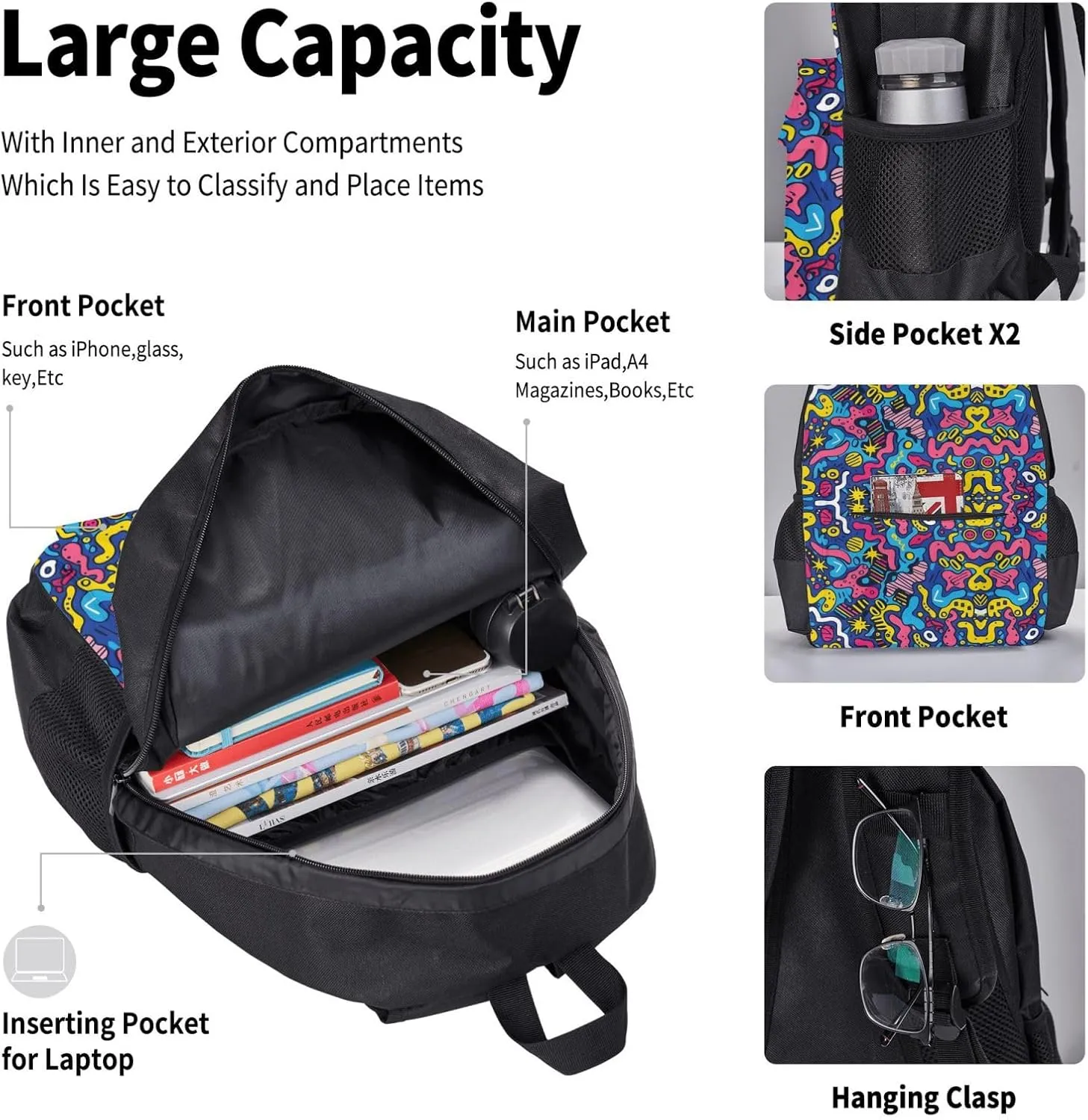 Backpack with Lunch Box and Pencil Case, Helix Mirage Multi Compartment Carry On Backpacks Waterproof Pencil Pouch Lightweight Daypack With Chest Strap for Men Women Travel Camping