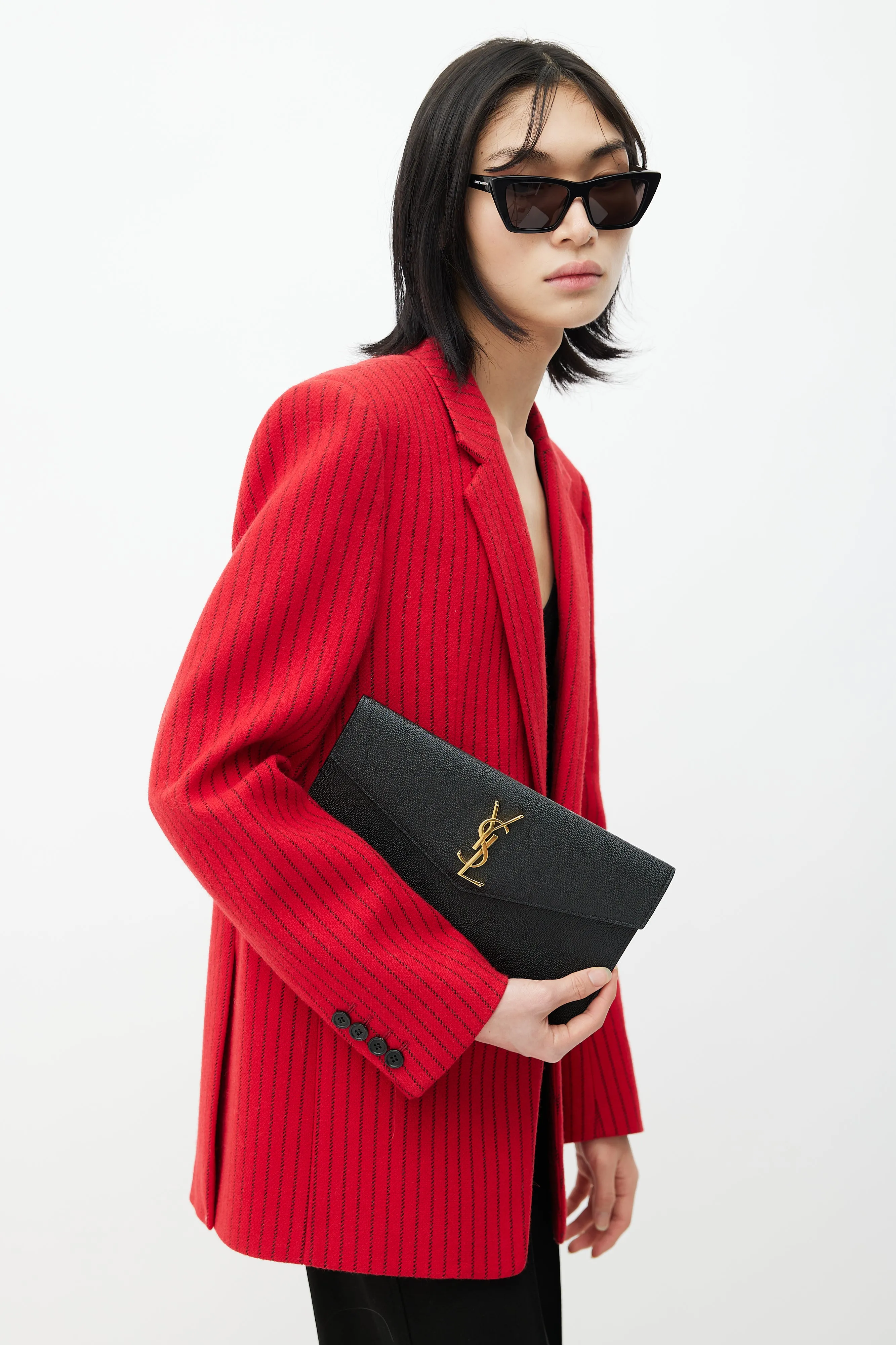 Black Uptown Monogram Pebbled Leather Clutch