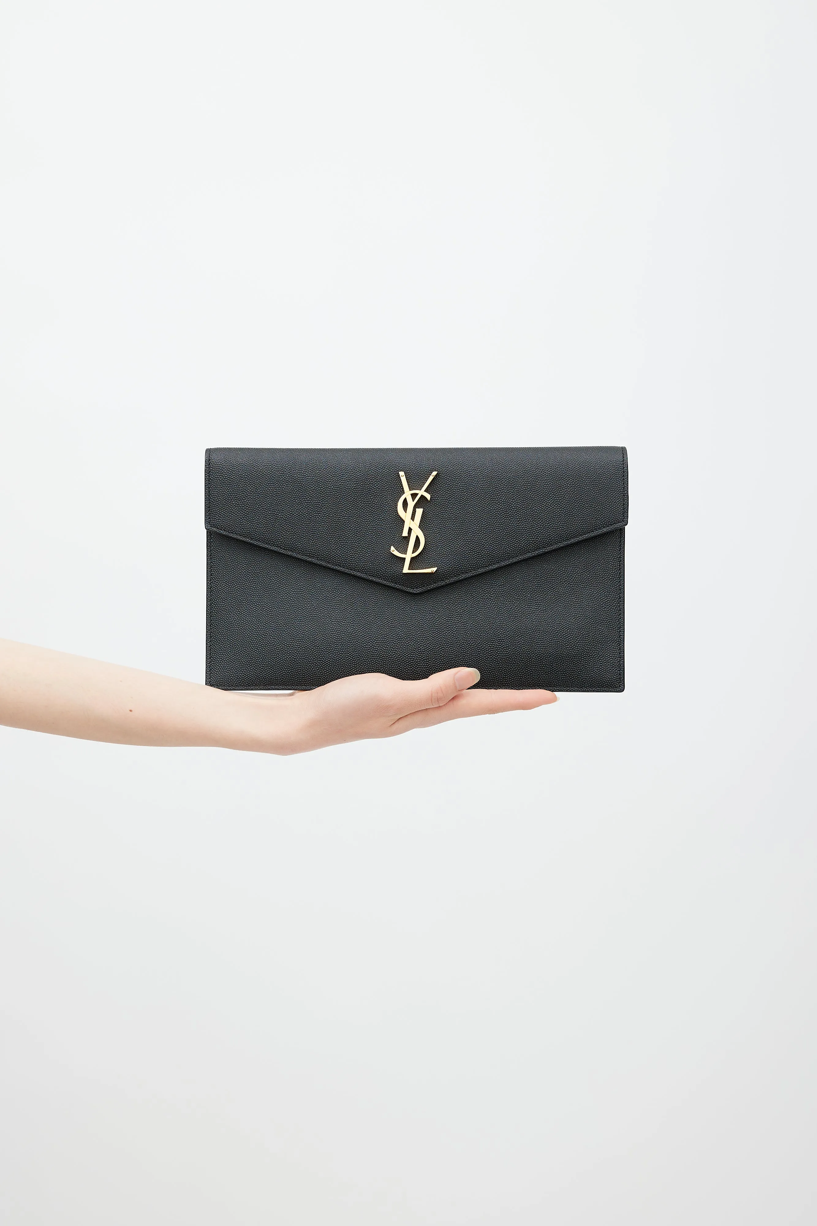 Black Uptown Monogram Pebbled Leather Clutch