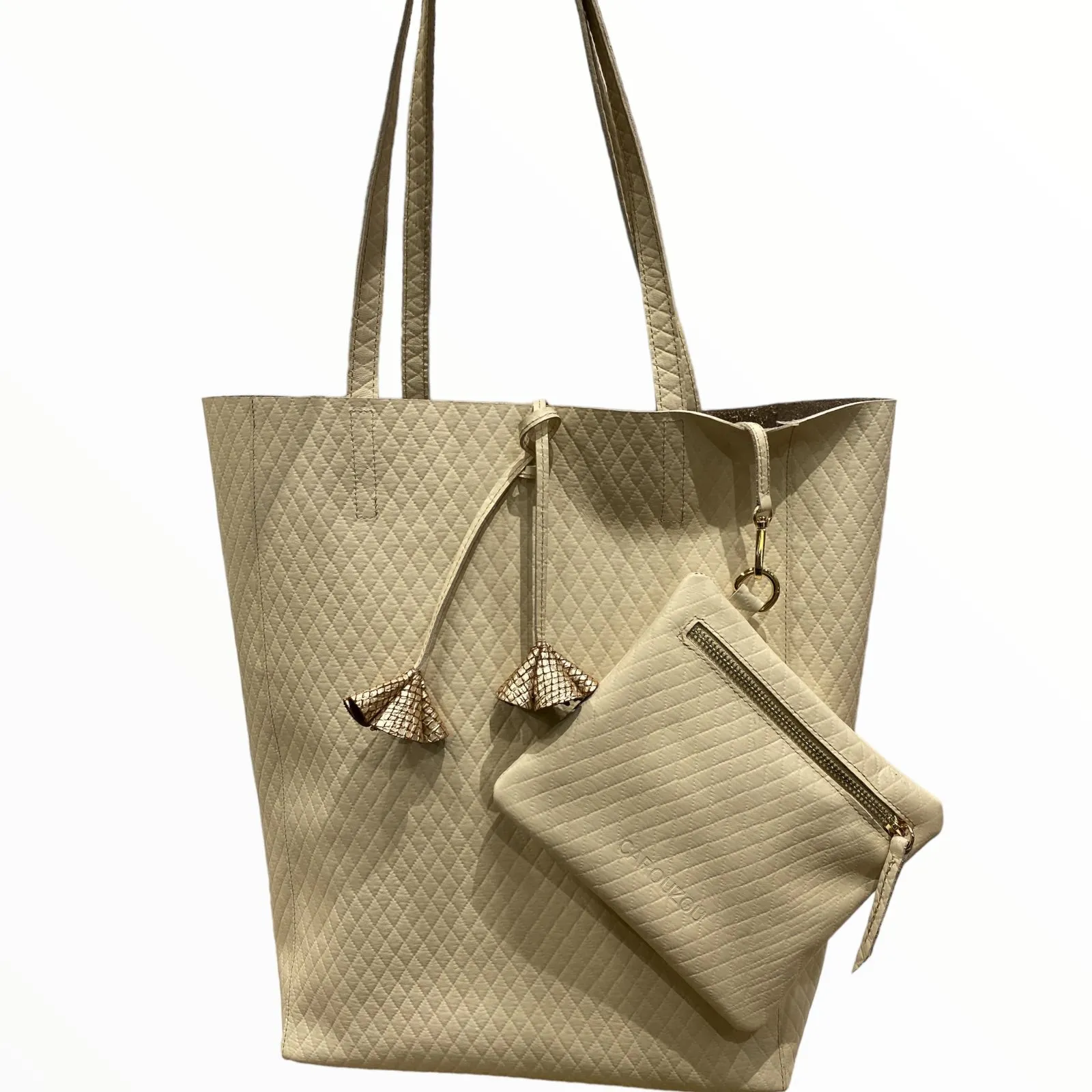 Carouzou vanilla quilted leather shopping bag