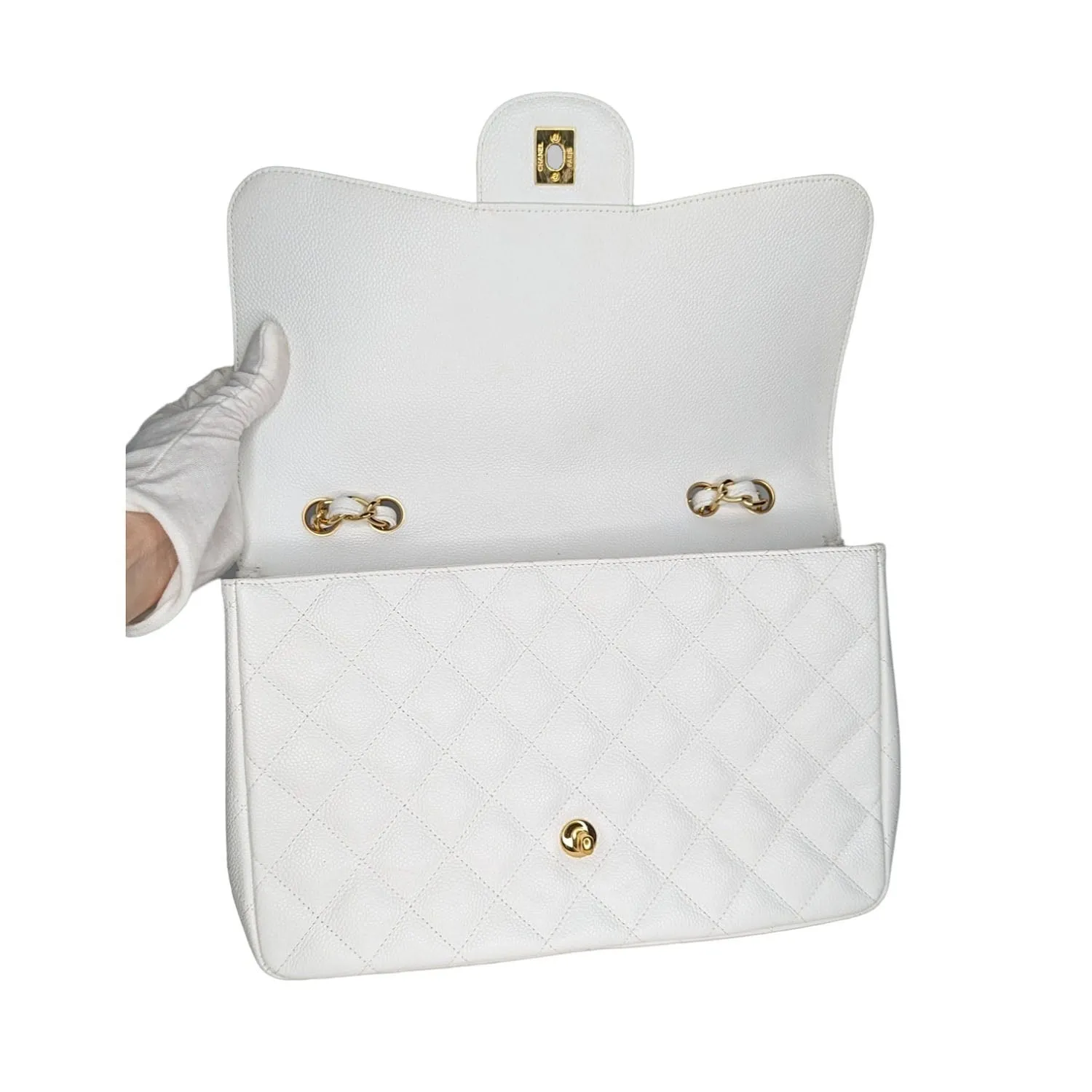 Chanel Bag Vintage Classic Quilted Caviar Single White Jumbo Flap