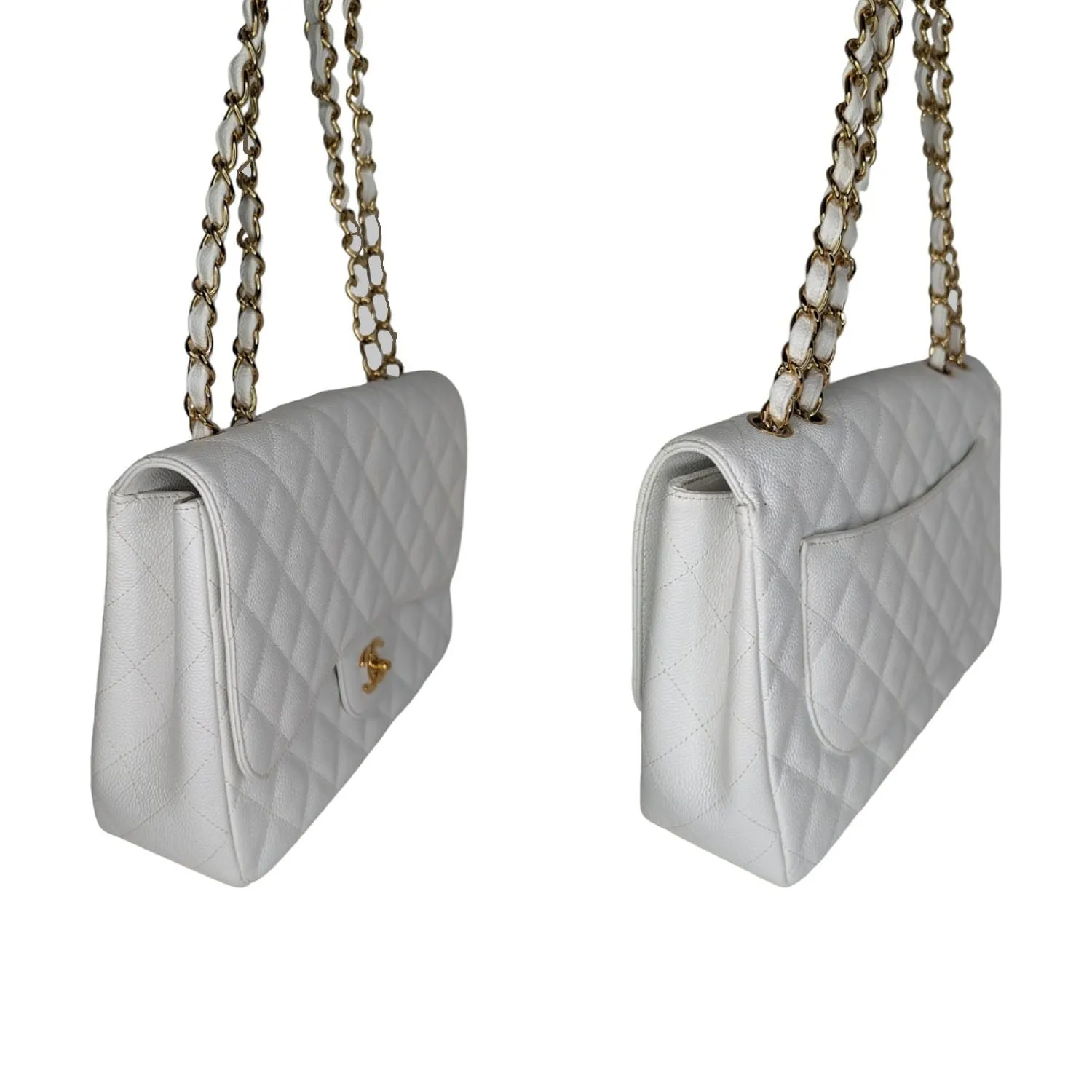 Chanel Bag Vintage Classic Quilted Caviar Single White Jumbo Flap