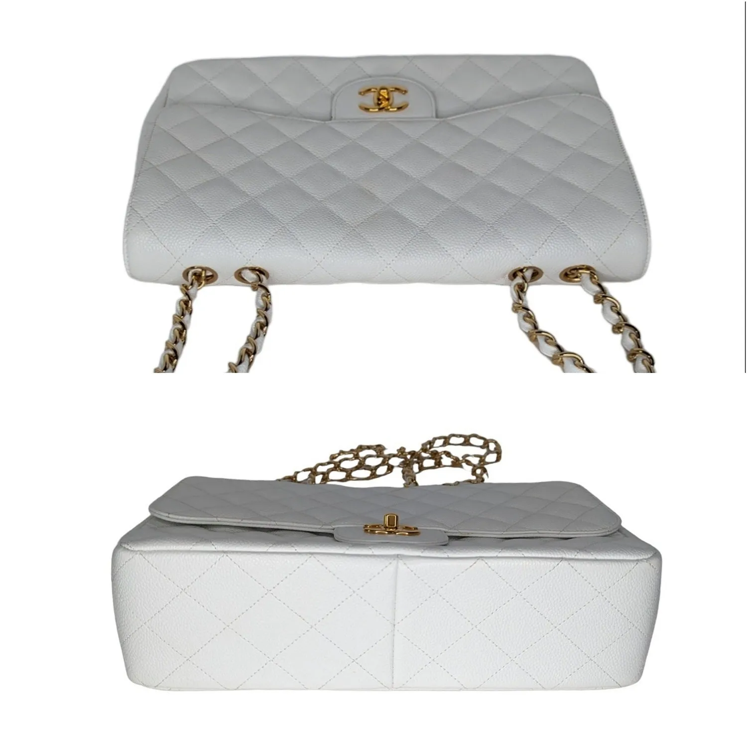 Chanel Bag Vintage Classic Quilted Caviar Single White Jumbo Flap
