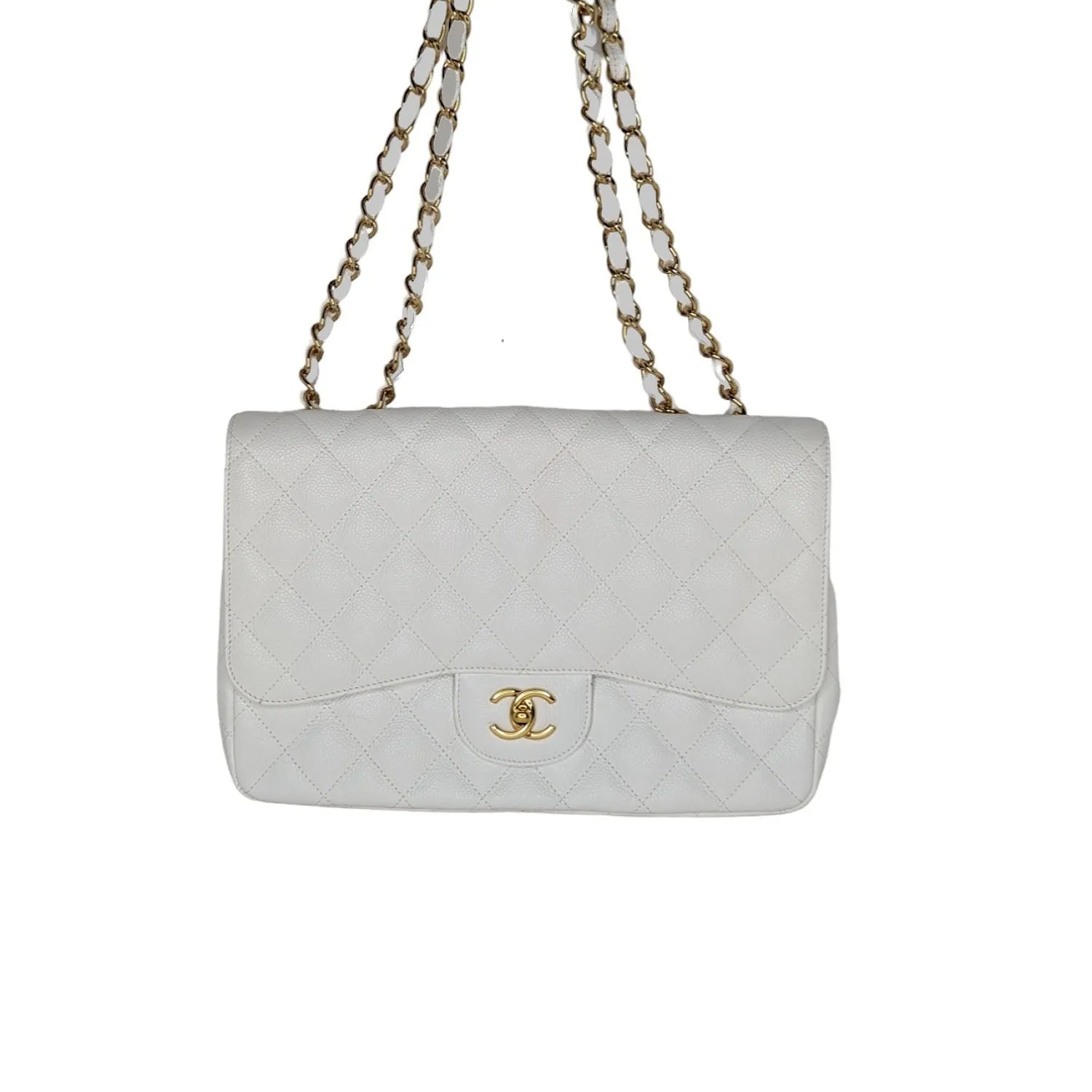 Chanel Bag Vintage Classic Quilted Caviar Single White Jumbo Flap