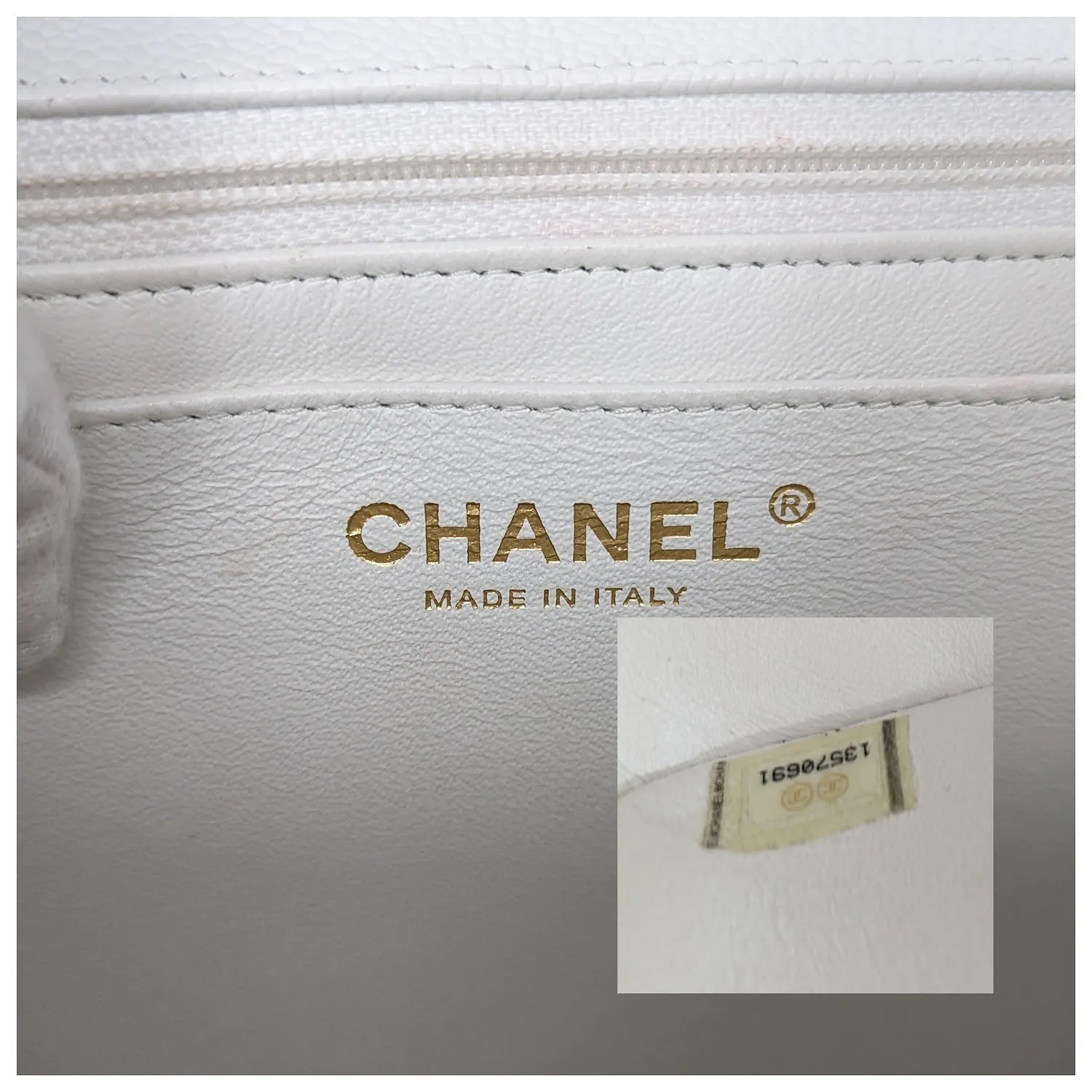 Chanel Bag Vintage Classic Quilted Caviar Single White Jumbo Flap