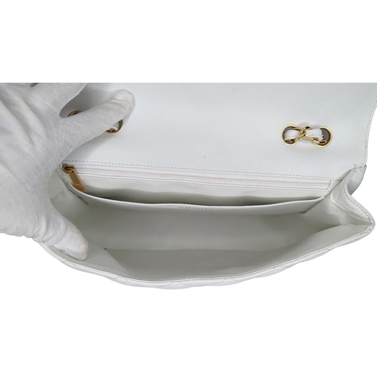 Chanel Bag Vintage Classic Quilted Caviar Single White Jumbo Flap
