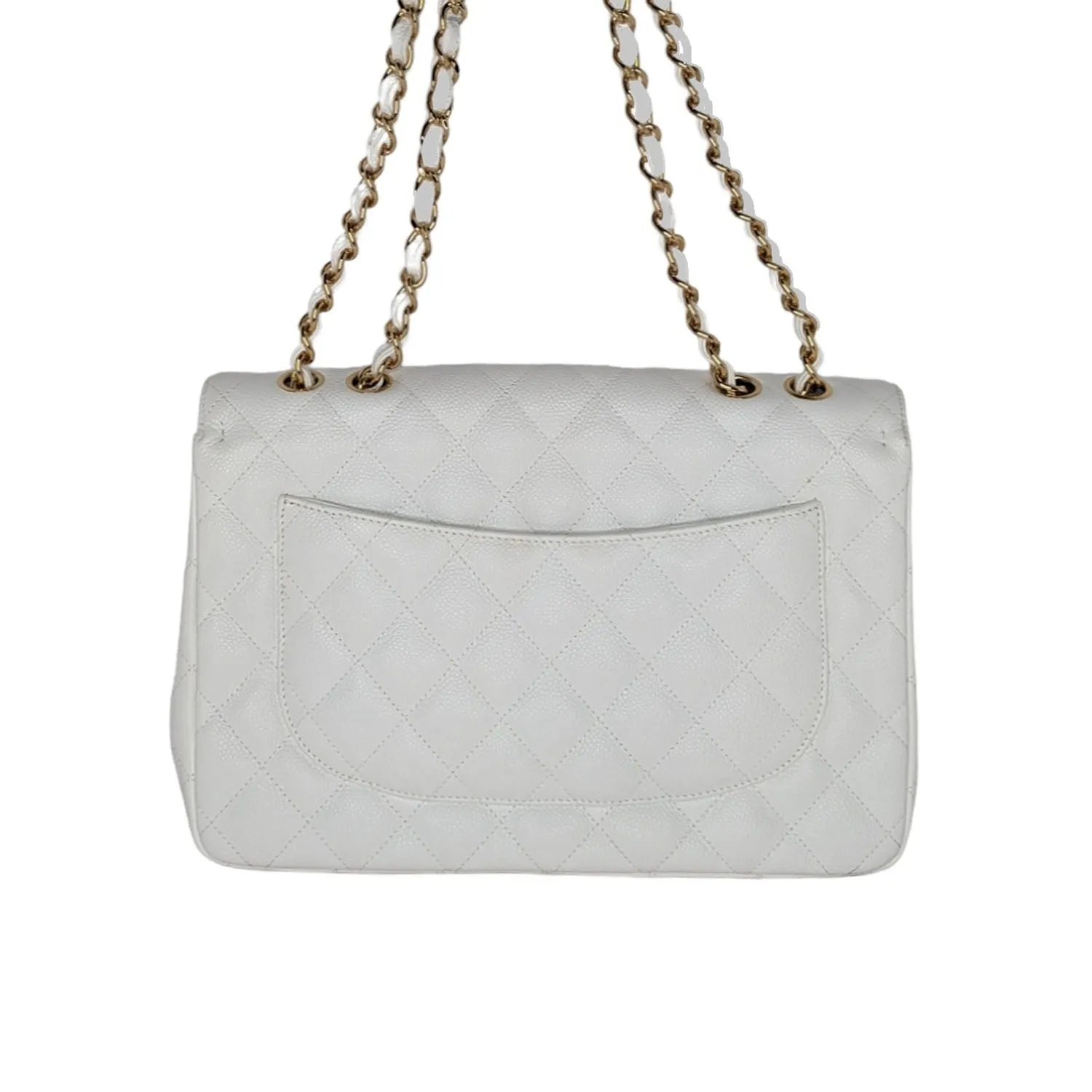 Chanel Bag Vintage Classic Quilted Caviar Single White Jumbo Flap
