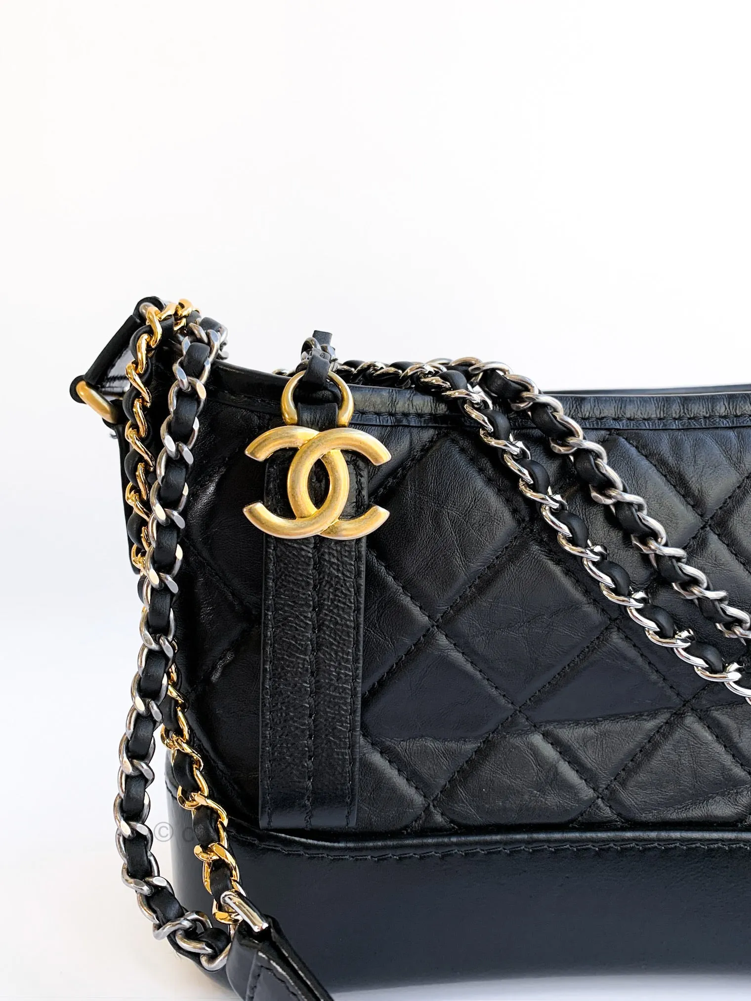 Chanel Calfskin Quilted Small Gabrielle Hobo Black Mixed Hardware