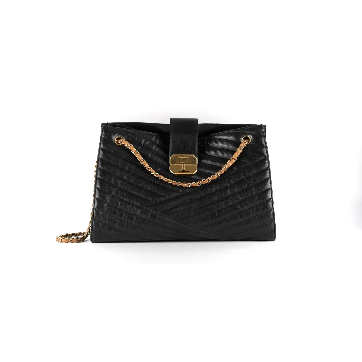 Chanel Chevron Gabrielle Tote Black