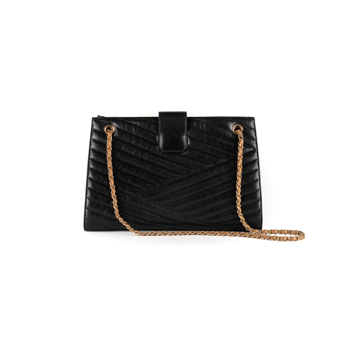 Chanel Chevron Gabrielle Tote Black