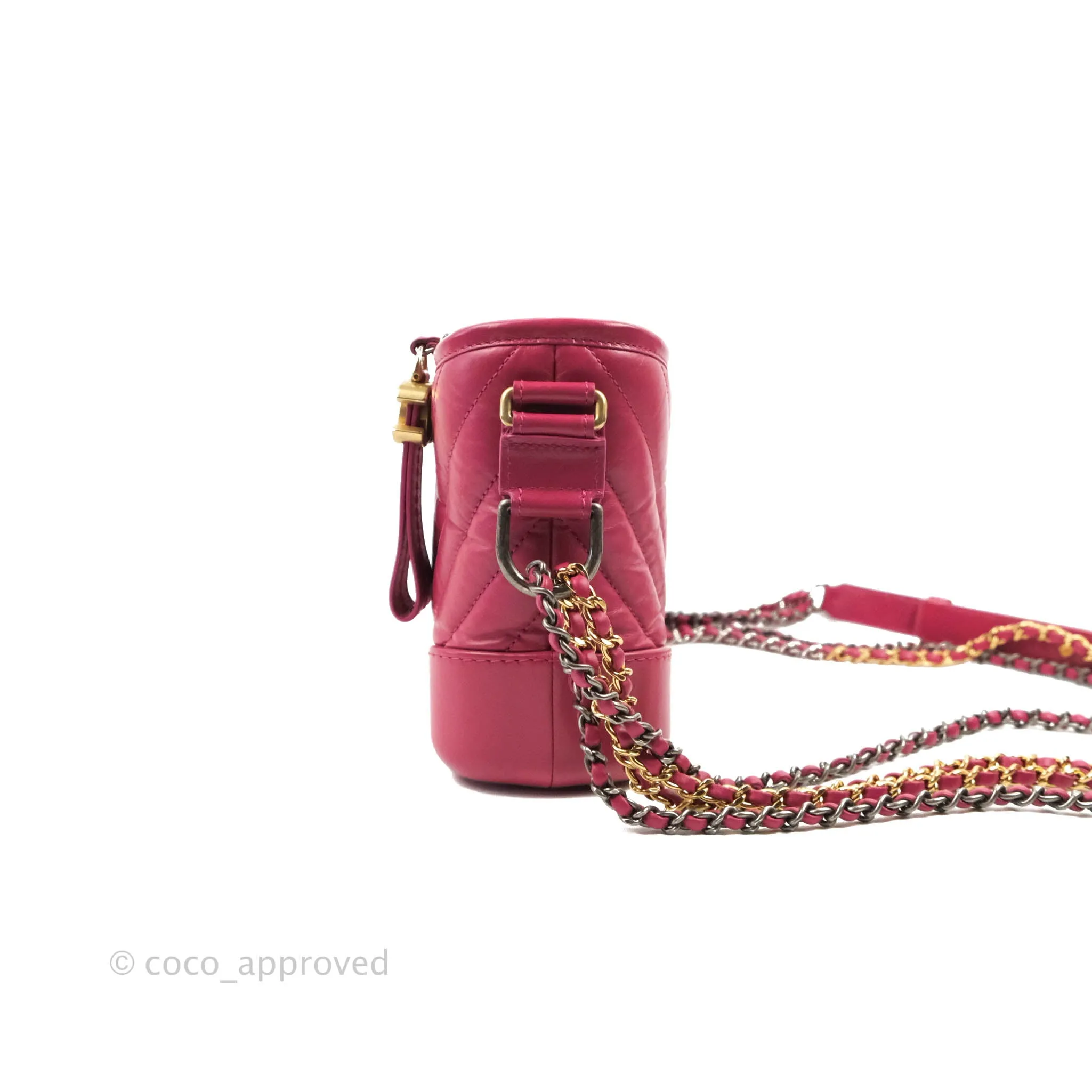 Chanel Chevron Small Gabrielle Hobo Dark Pink Calfskin Mixed Hardware