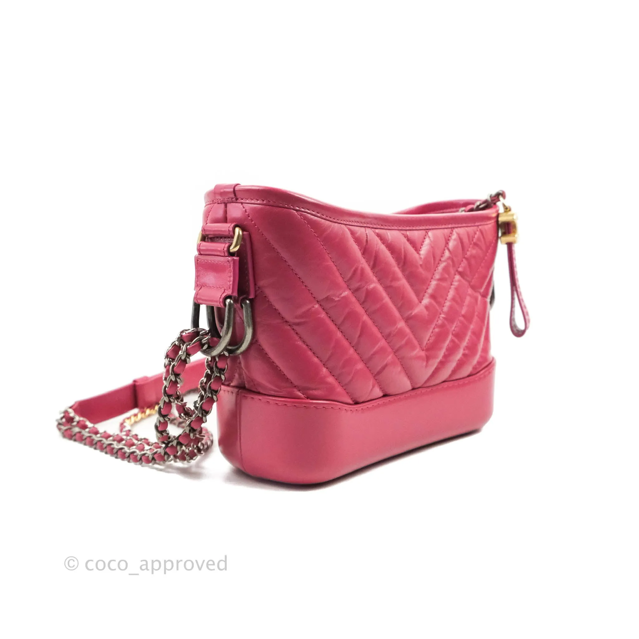 Chanel Chevron Small Gabrielle Hobo Dark Pink Calfskin Mixed Hardware