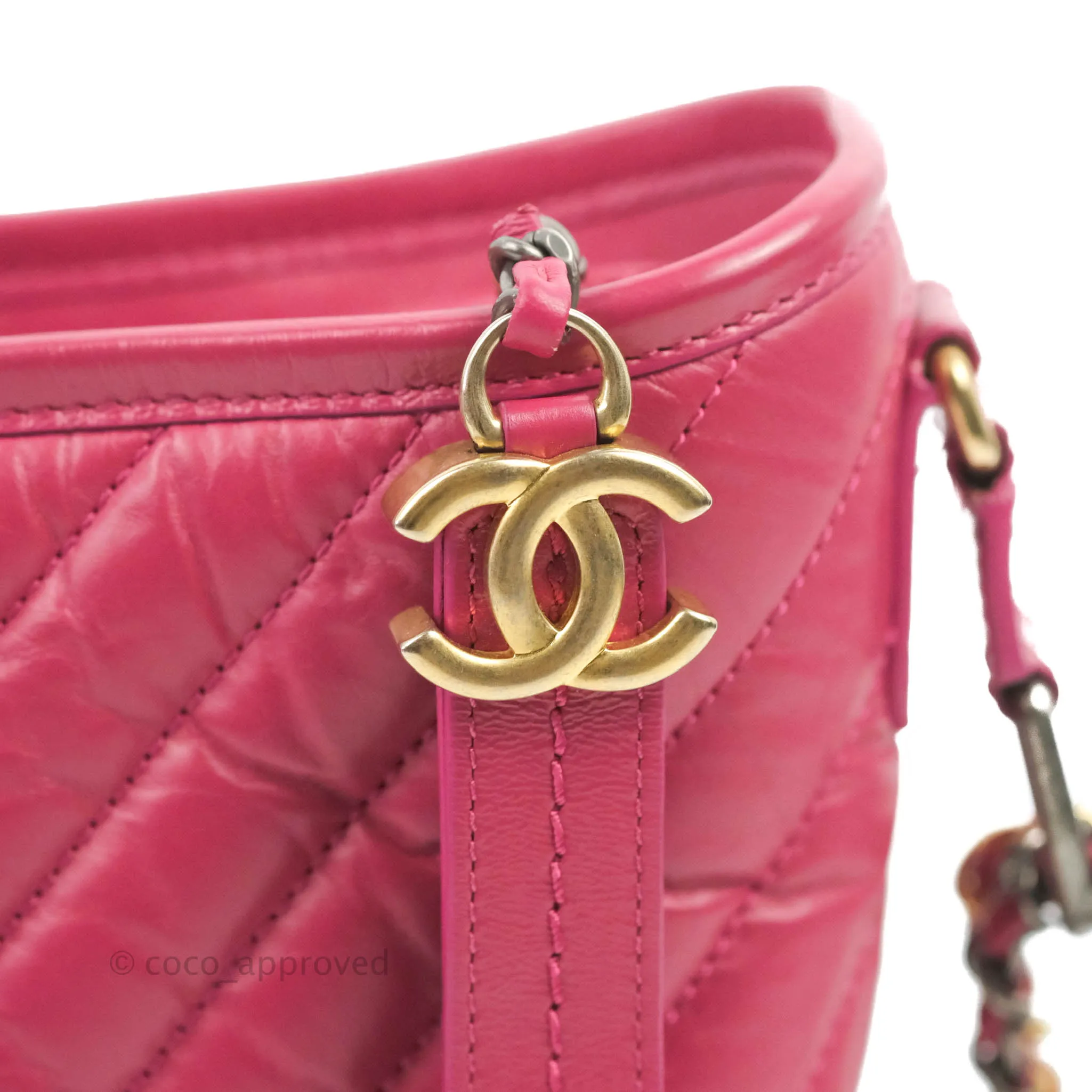 Chanel Chevron Small Gabrielle Hobo Dark Pink Calfskin Mixed Hardware