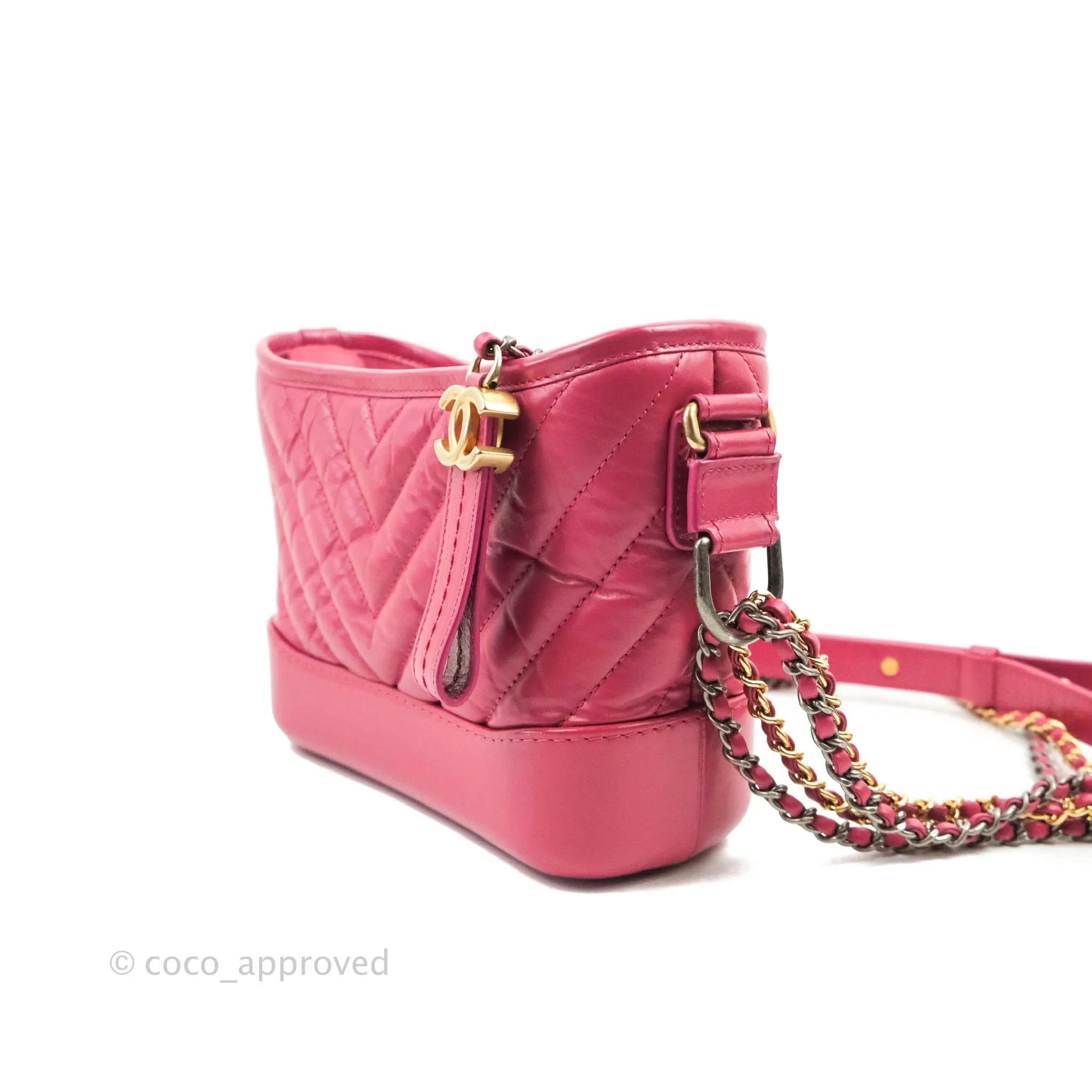 Chanel Chevron Small Gabrielle Hobo Dark Pink Calfskin Mixed Hardware
