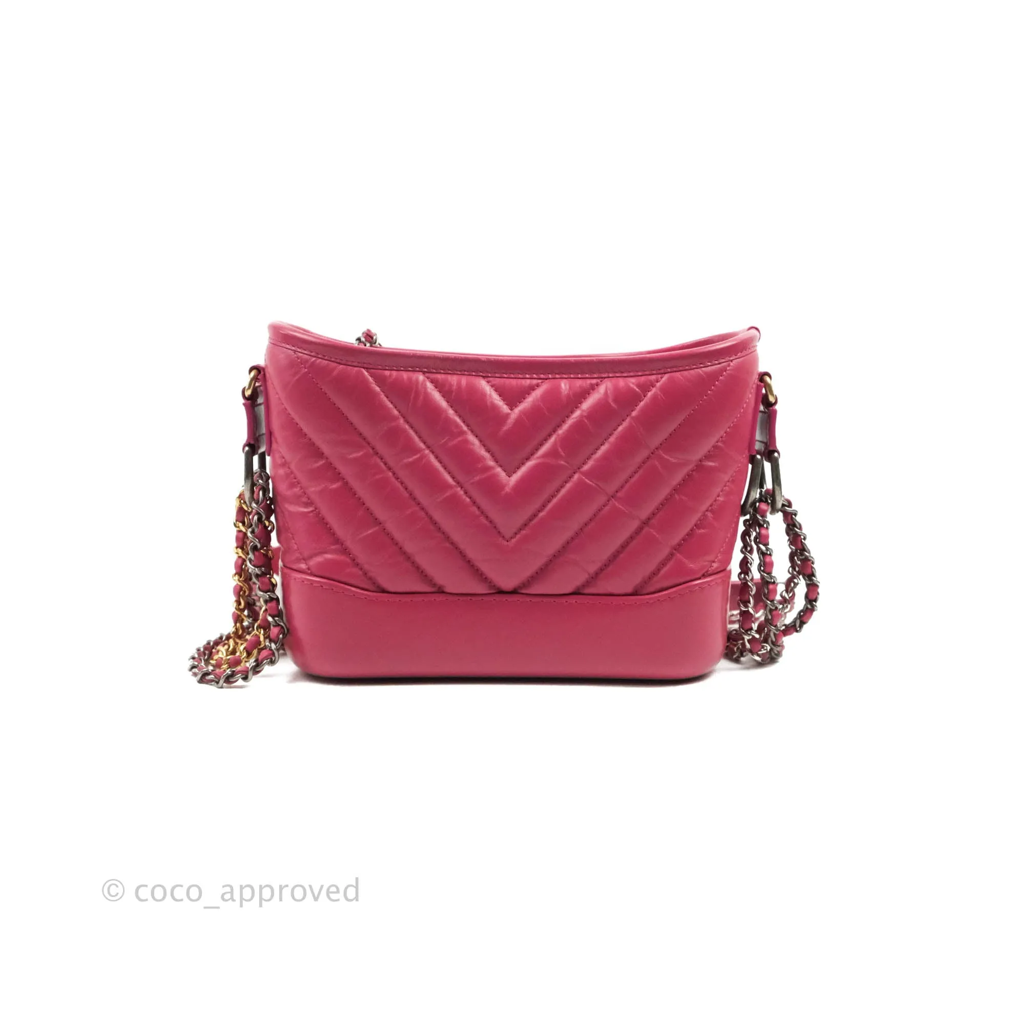 Chanel Chevron Small Gabrielle Hobo Dark Pink Calfskin Mixed Hardware