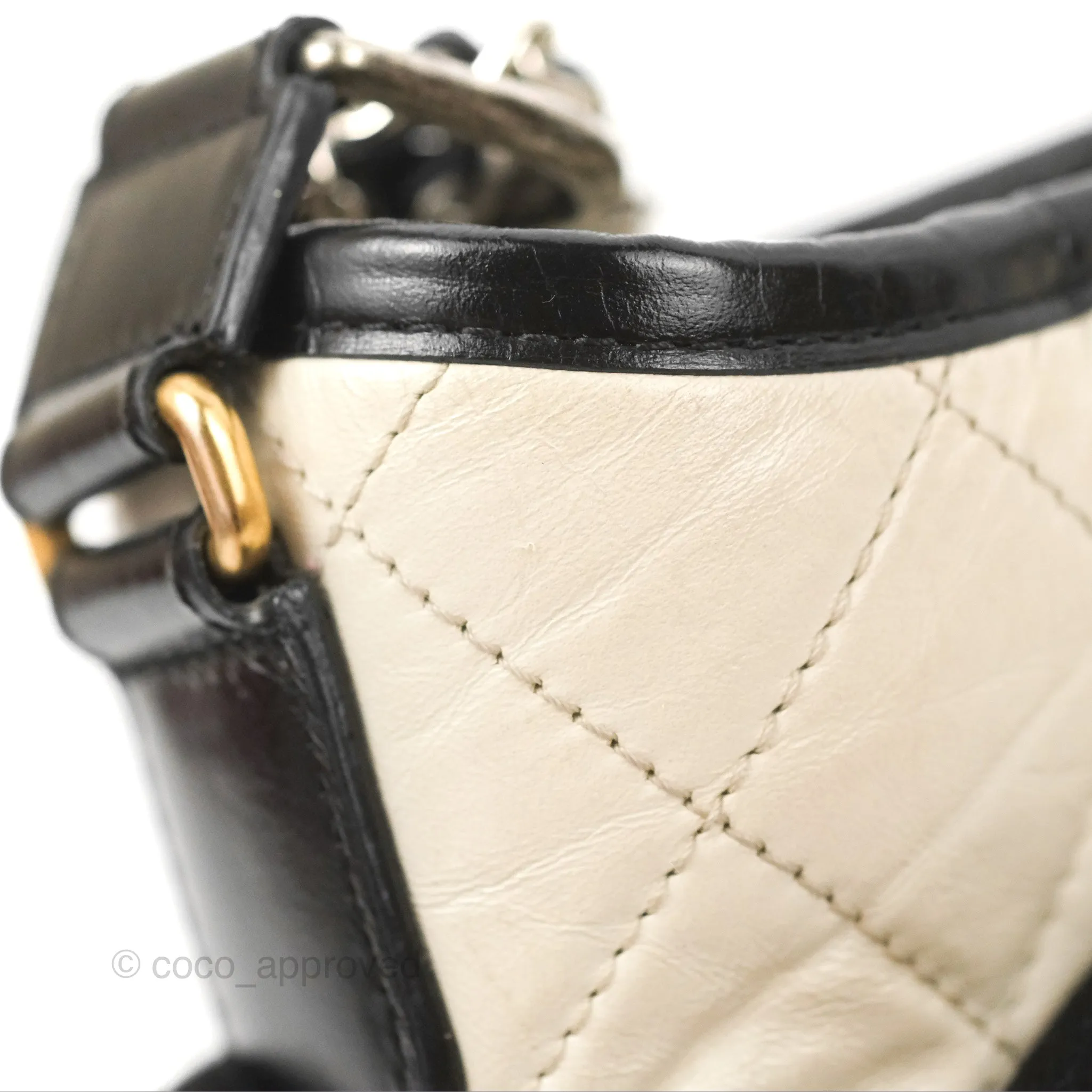 Chanel Quilted Small Gabrielle Hobo Black White Aged Calfskin Mixed Hardware