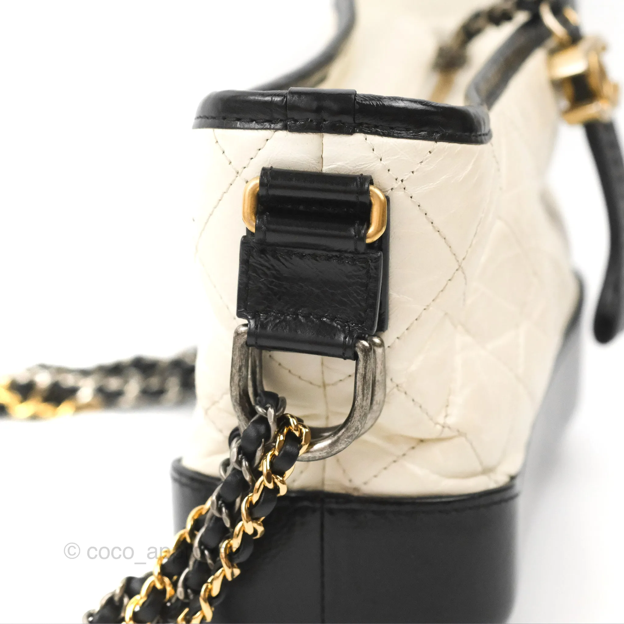 Chanel Quilted Small Gabrielle Hobo Black White Aged Calfskin Mixed Hardware