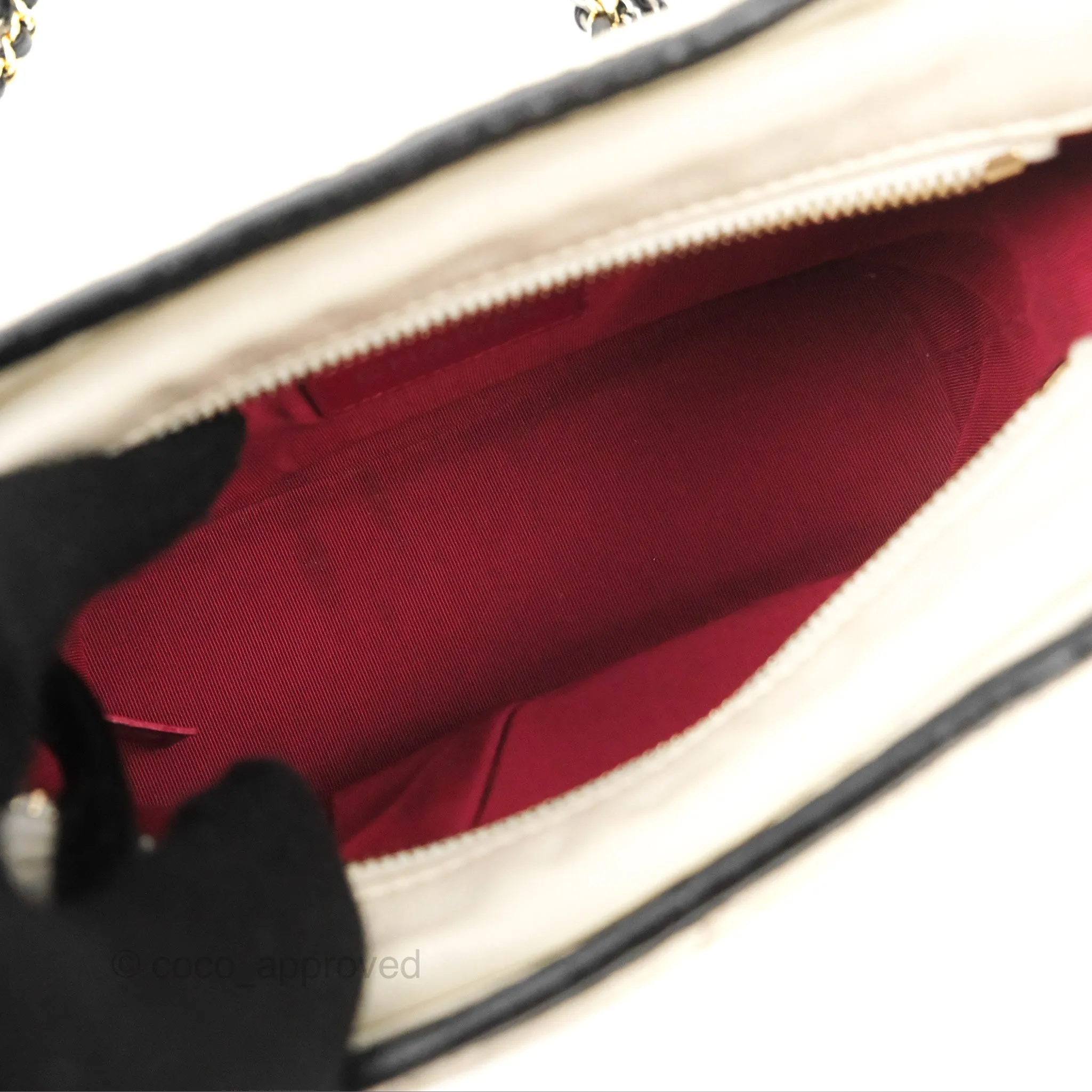 Chanel Quilted Small Gabrielle Hobo Black White Aged Calfskin Mixed Hardware