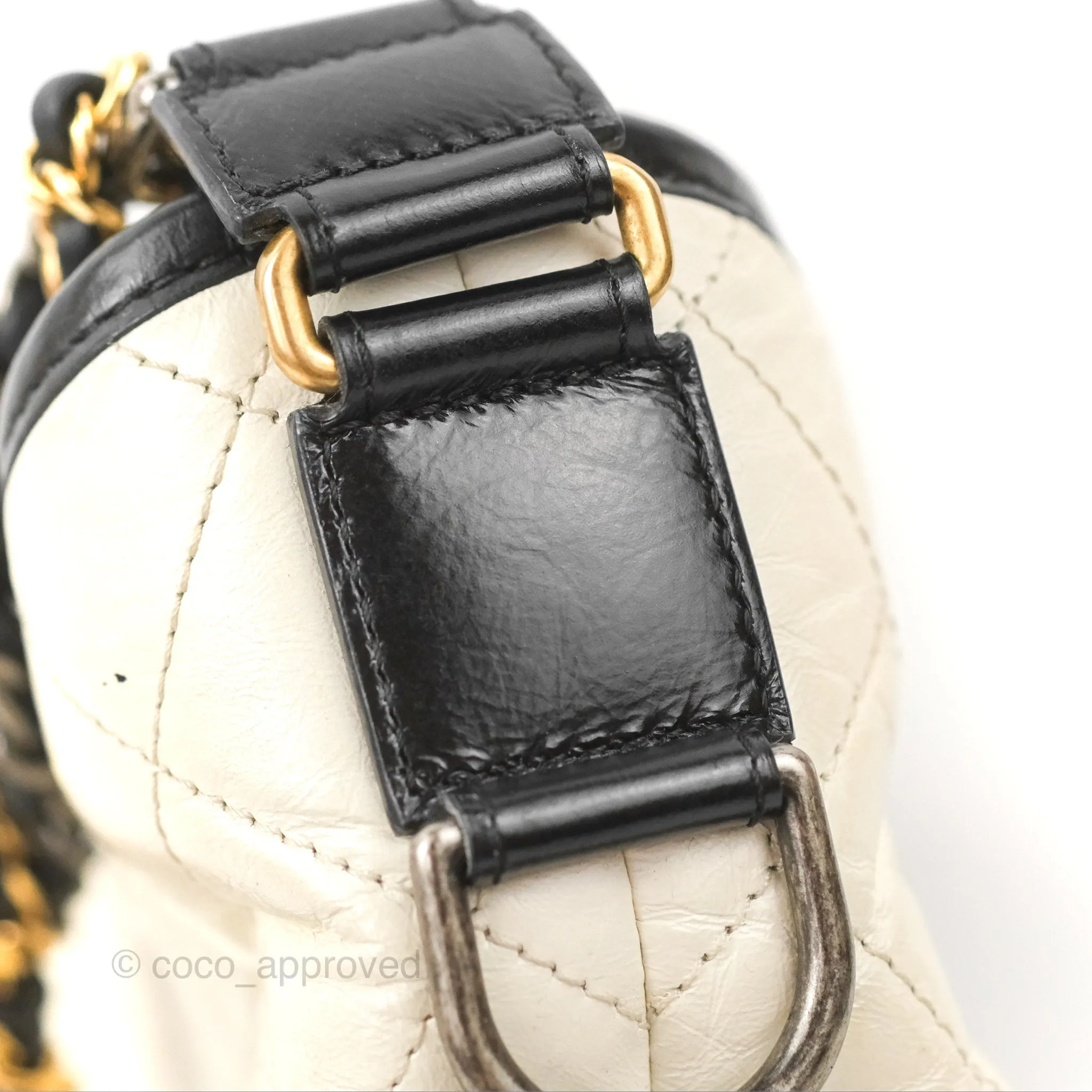 Chanel Quilted Small Gabrielle Hobo Black White Aged Calfskin Mixed Hardware