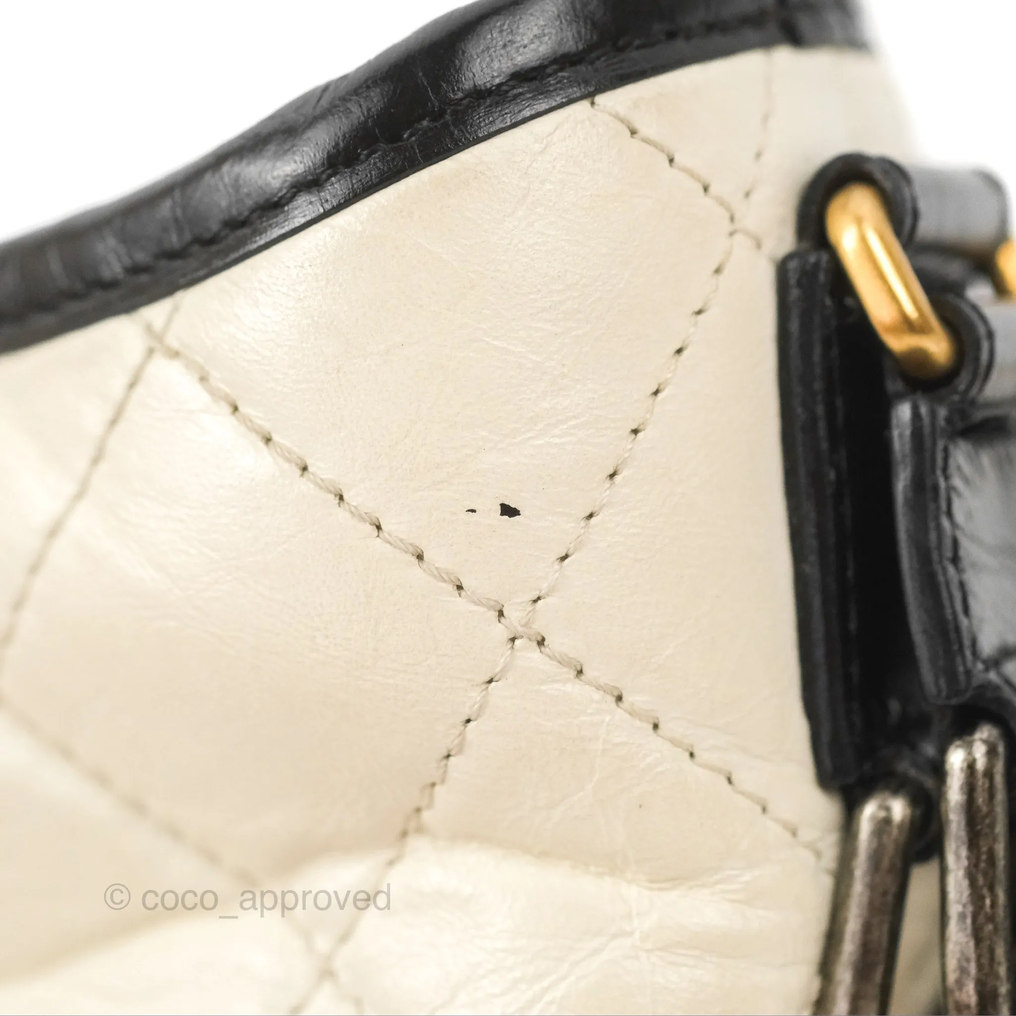 Chanel Quilted Small Gabrielle Hobo Black White Aged Calfskin Mixed Hardware
