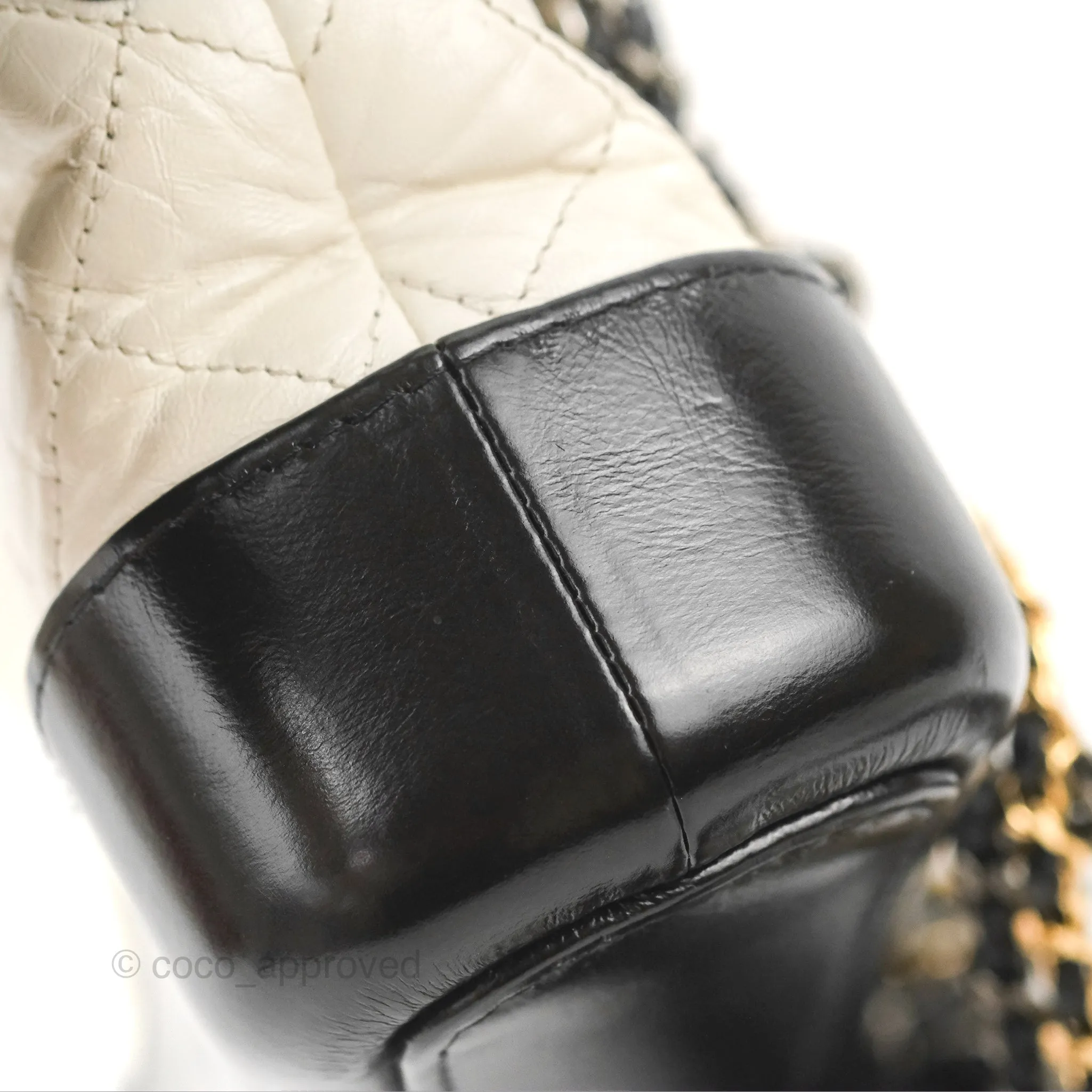 Chanel Quilted Small Gabrielle Hobo Black White Aged Calfskin Mixed Hardware