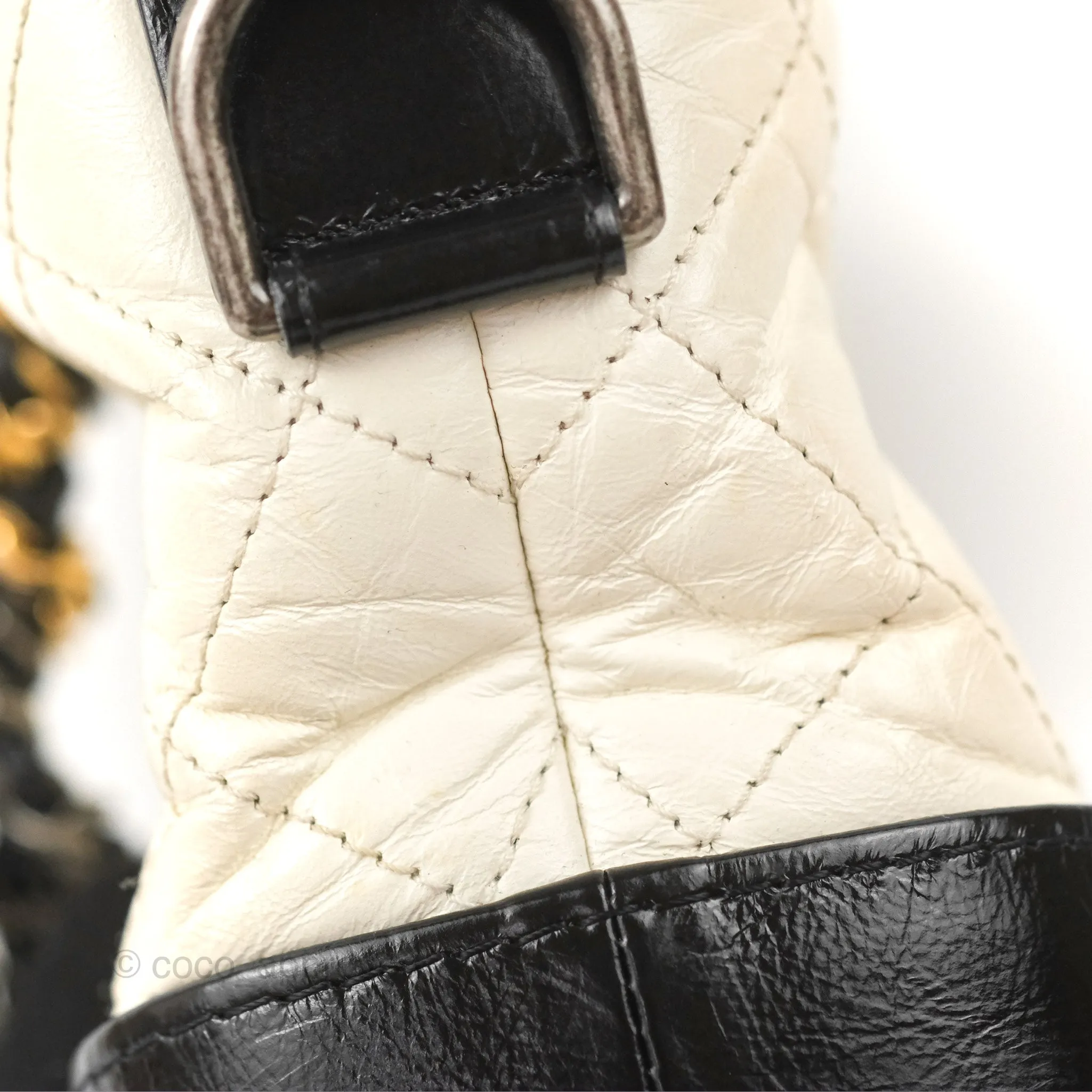Chanel Quilted Small Gabrielle Hobo Black White Aged Calfskin Mixed Hardware
