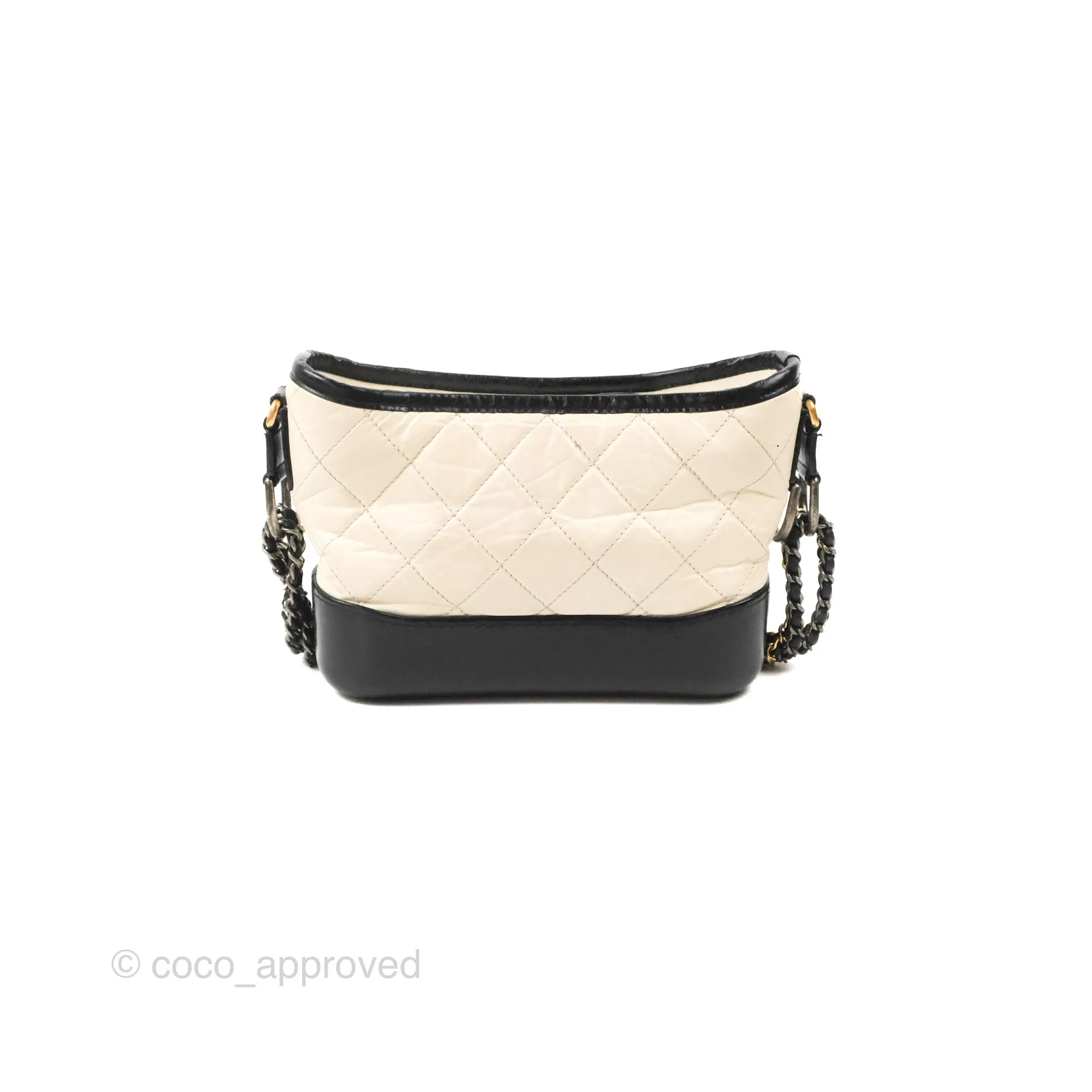 Chanel Quilted Small Gabrielle Hobo Black White Aged Calfskin Mixed Hardware