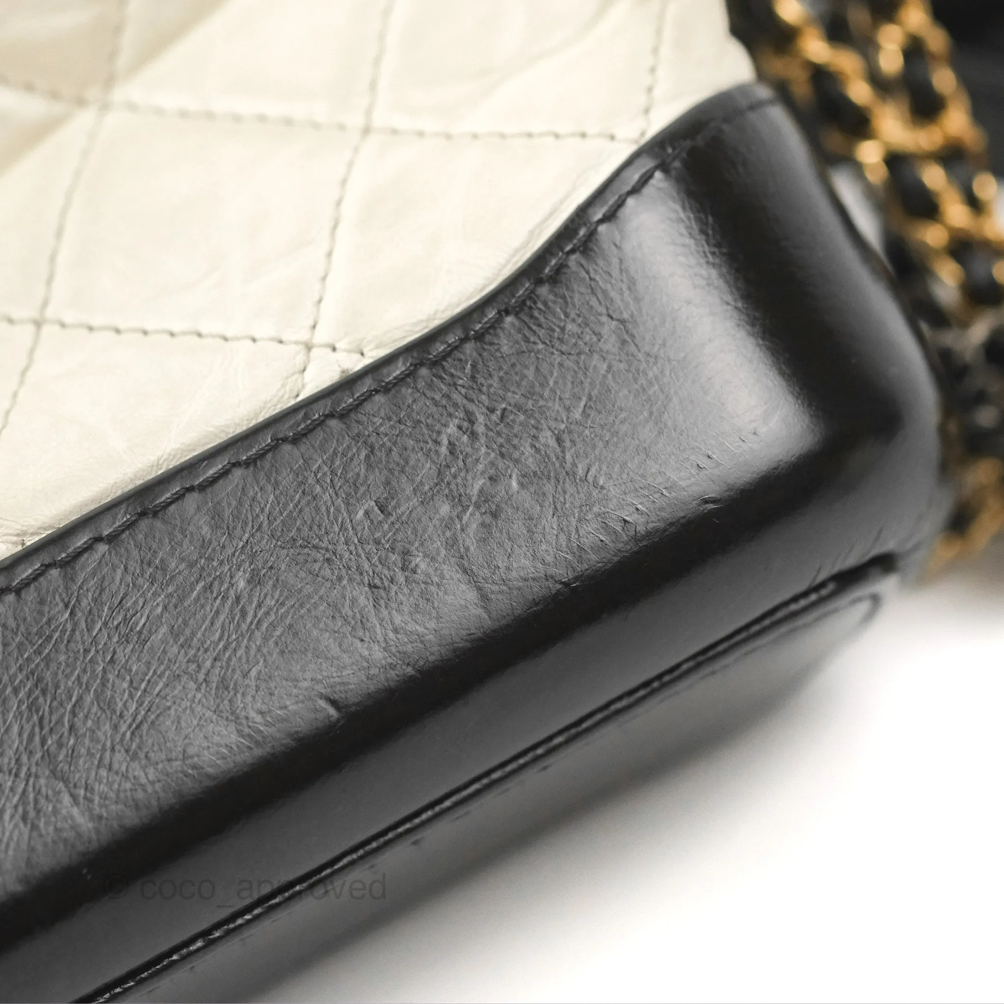 Chanel Quilted Small Gabrielle Hobo Black White Aged Calfskin Mixed Hardware