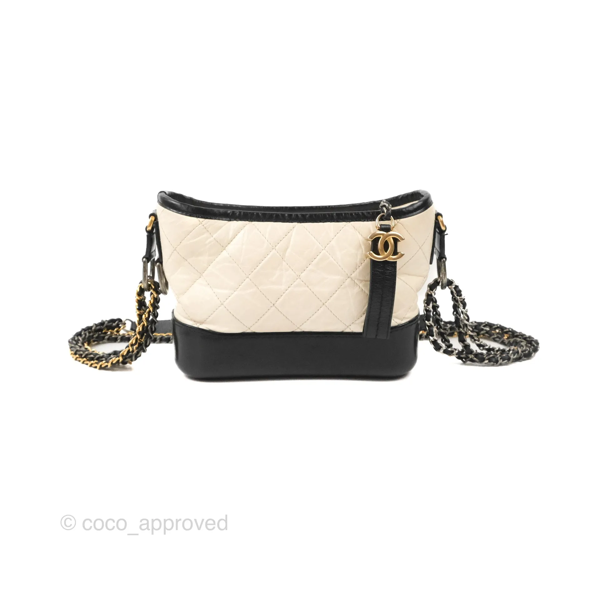 Chanel Quilted Small Gabrielle Hobo Black White Aged Calfskin Mixed Hardware