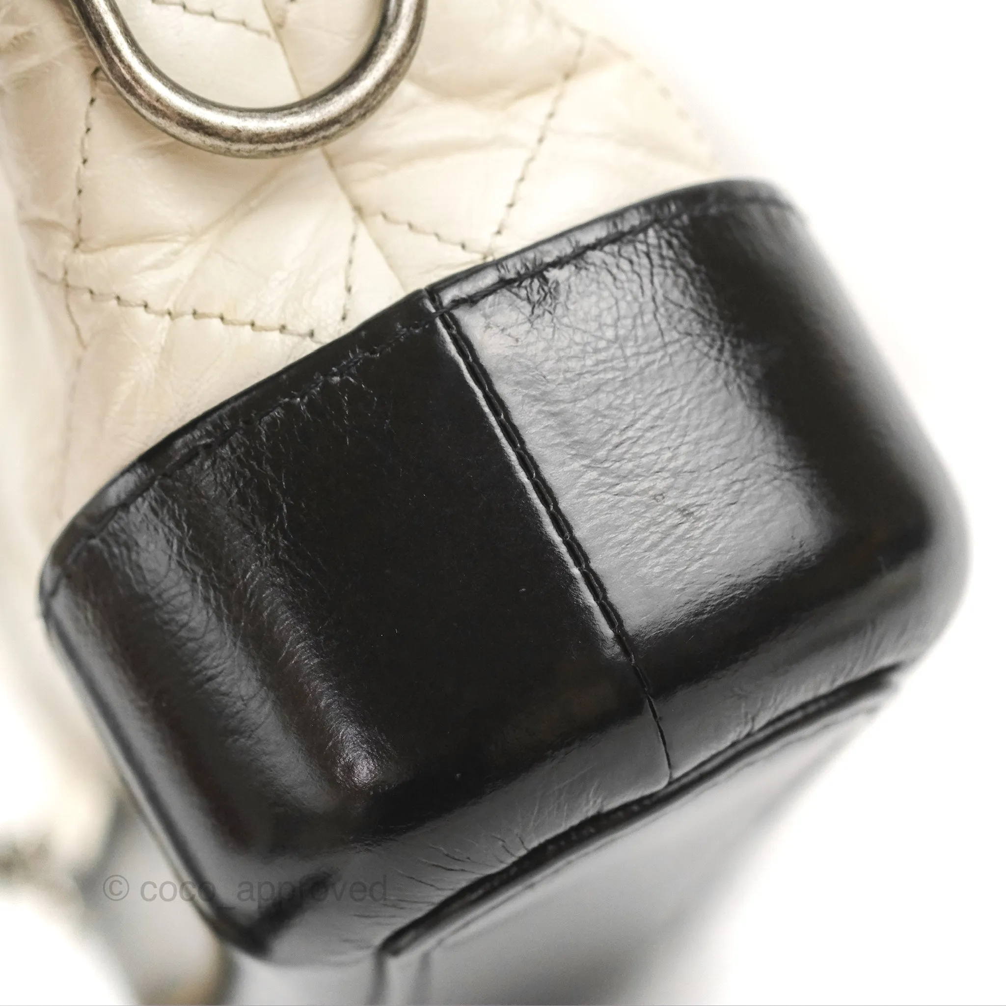 Chanel Quilted Small Gabrielle Hobo Black White Aged Calfskin Mixed Hardware