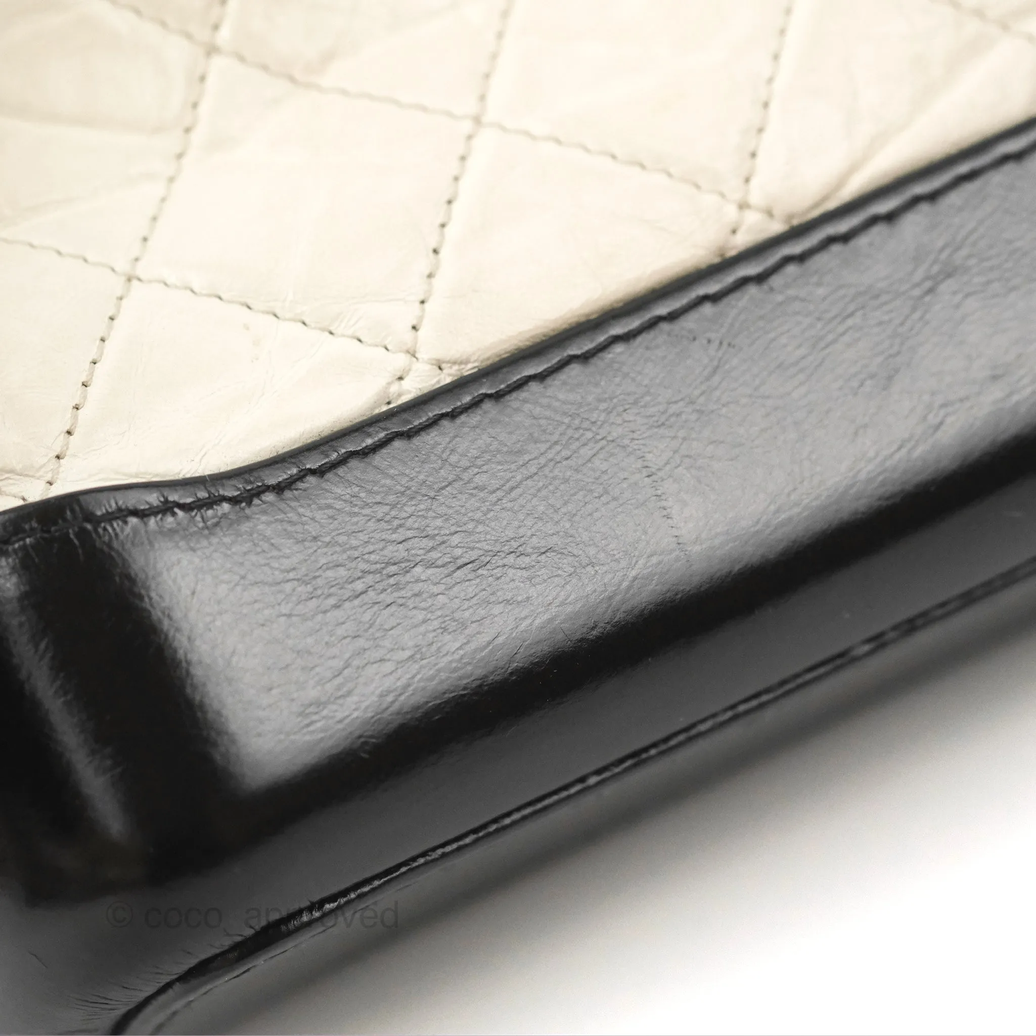 Chanel Quilted Small Gabrielle Hobo Black White Aged Calfskin Mixed Hardware