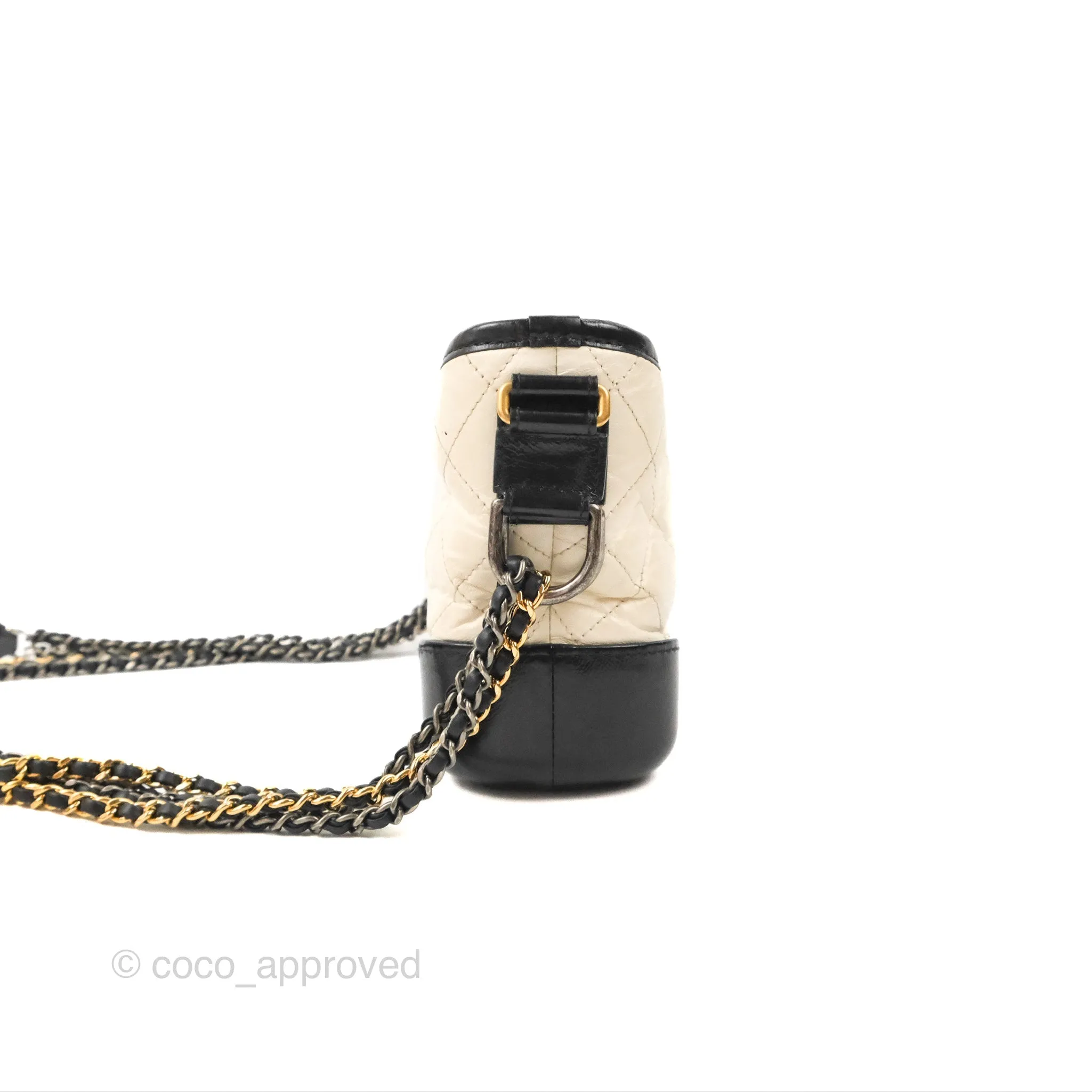 Chanel Quilted Small Gabrielle Hobo Black White Aged Calfskin Mixed Hardware