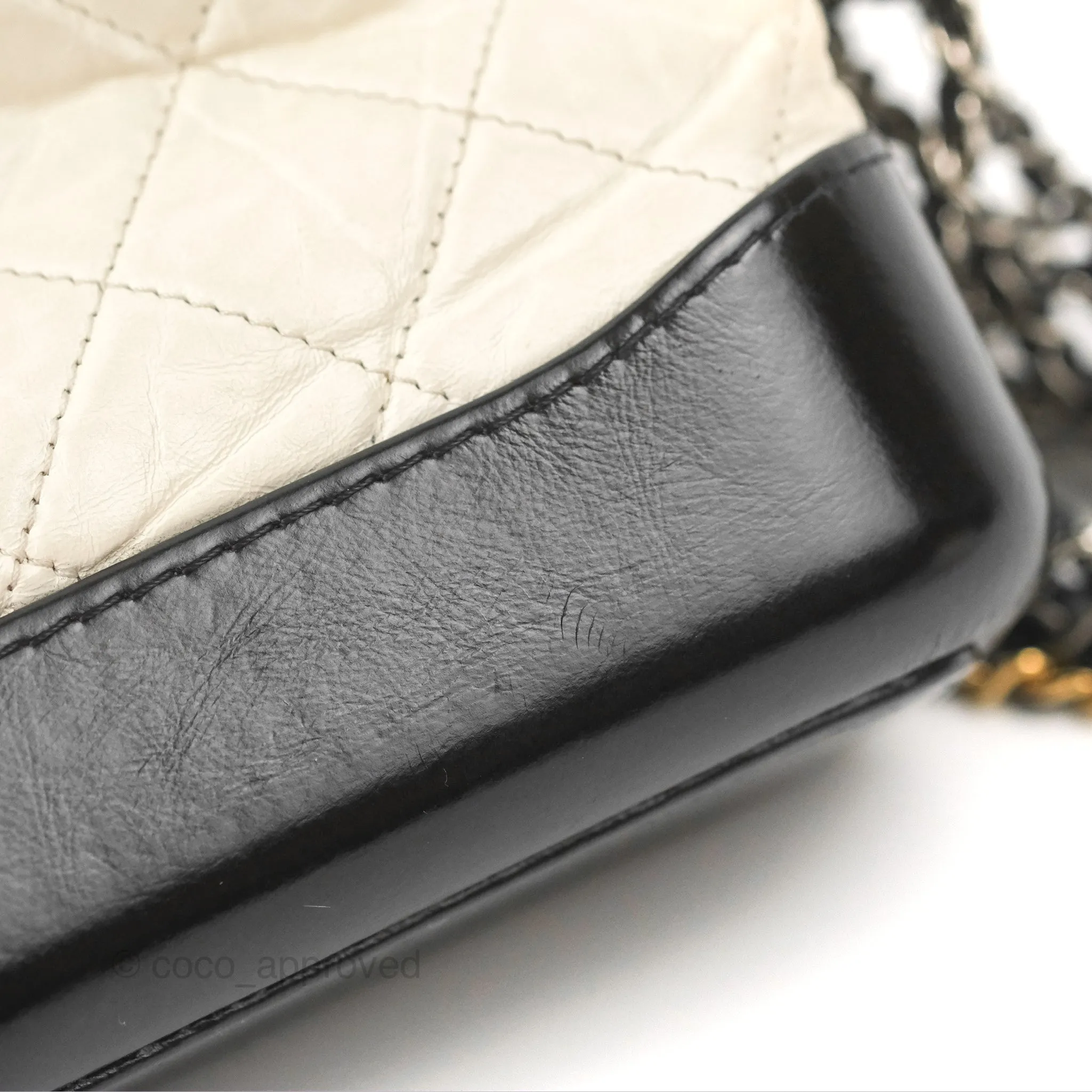Chanel Quilted Small Gabrielle Hobo Black White Aged Calfskin Mixed Hardware