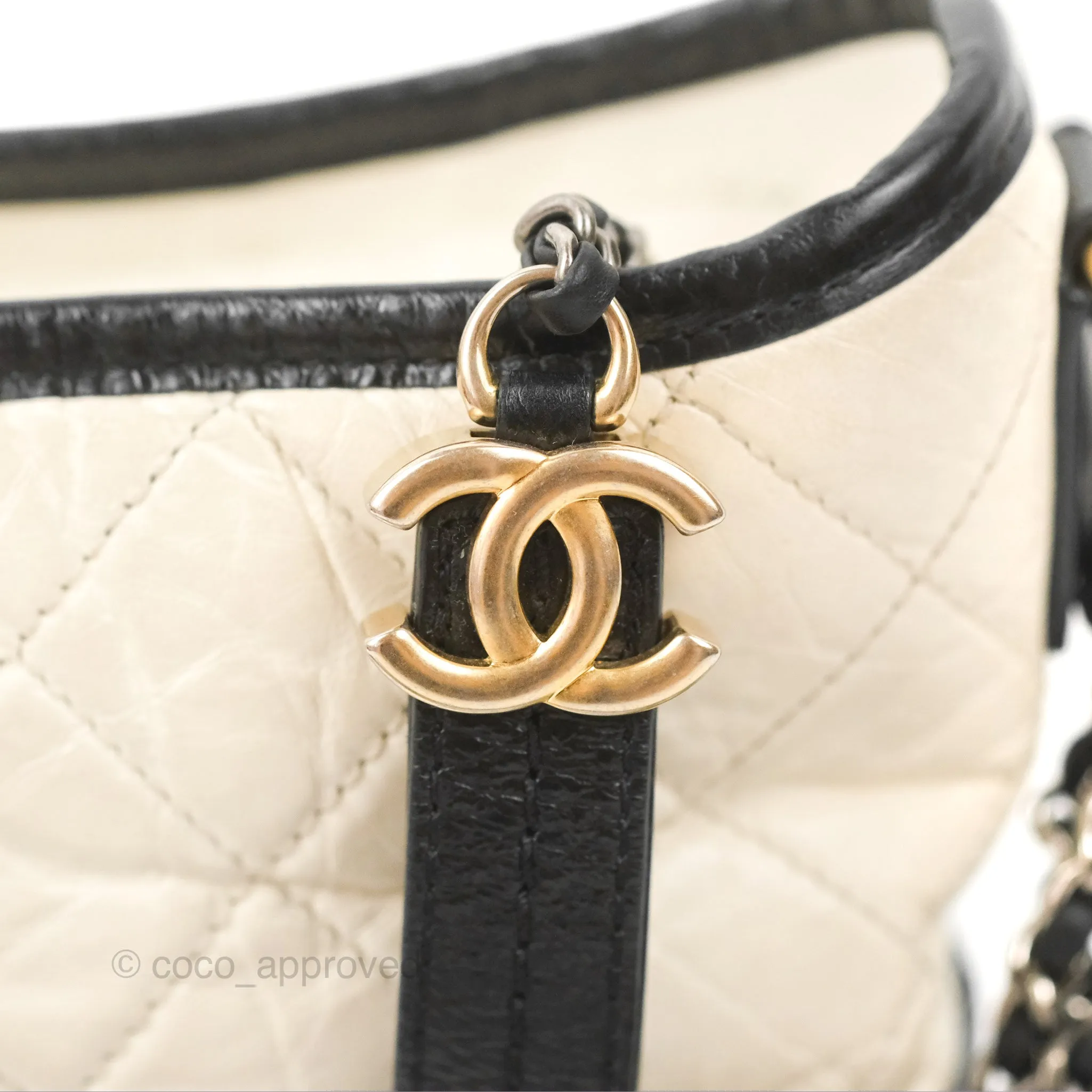 Chanel Quilted Small Gabrielle Hobo Black White Aged Calfskin Mixed Hardware